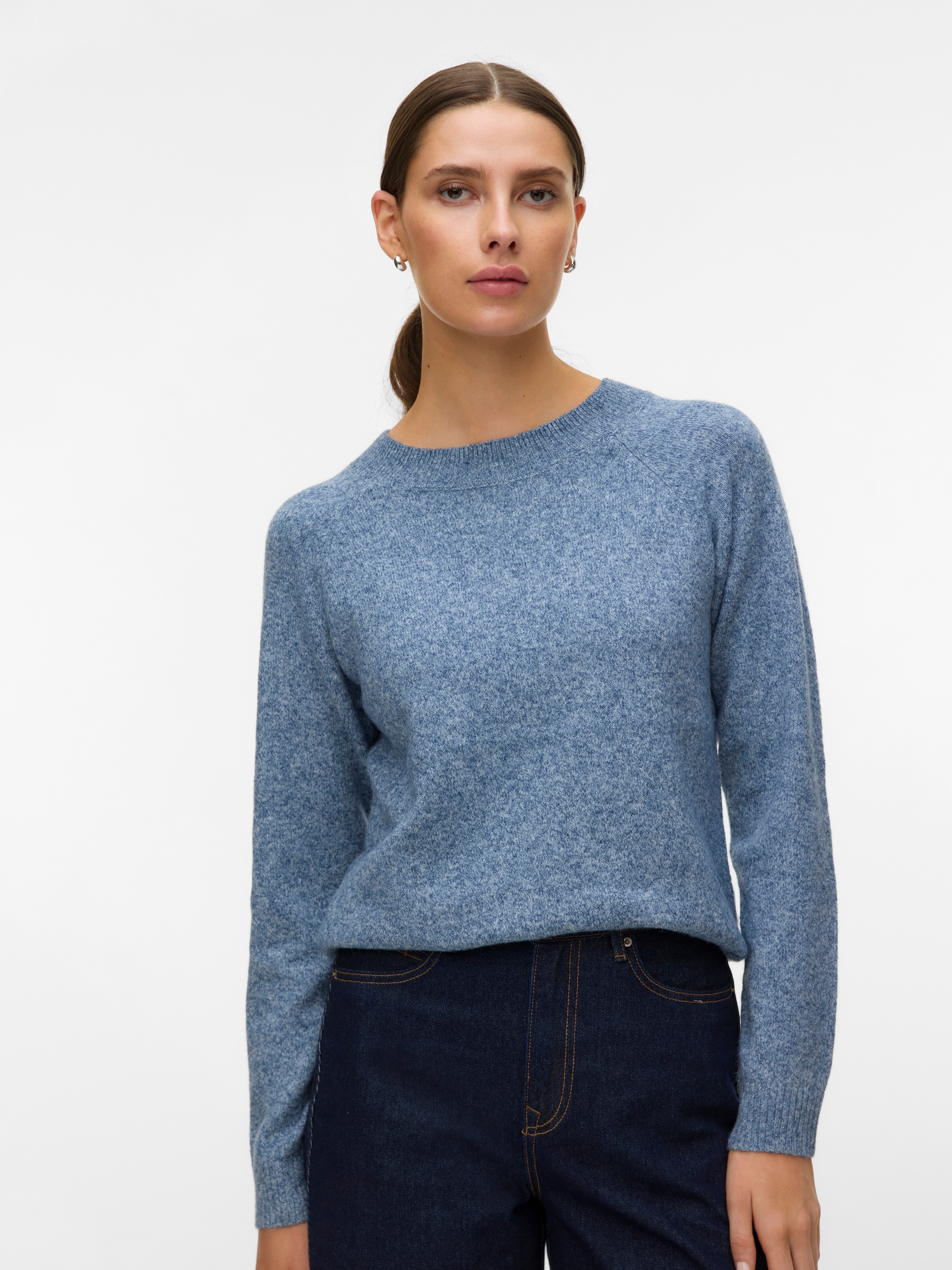 Vero Moda Rundhalspullover »VMDOFFY LS O-NECK BLOUSE GA NOOS« Materialmix, regular fit