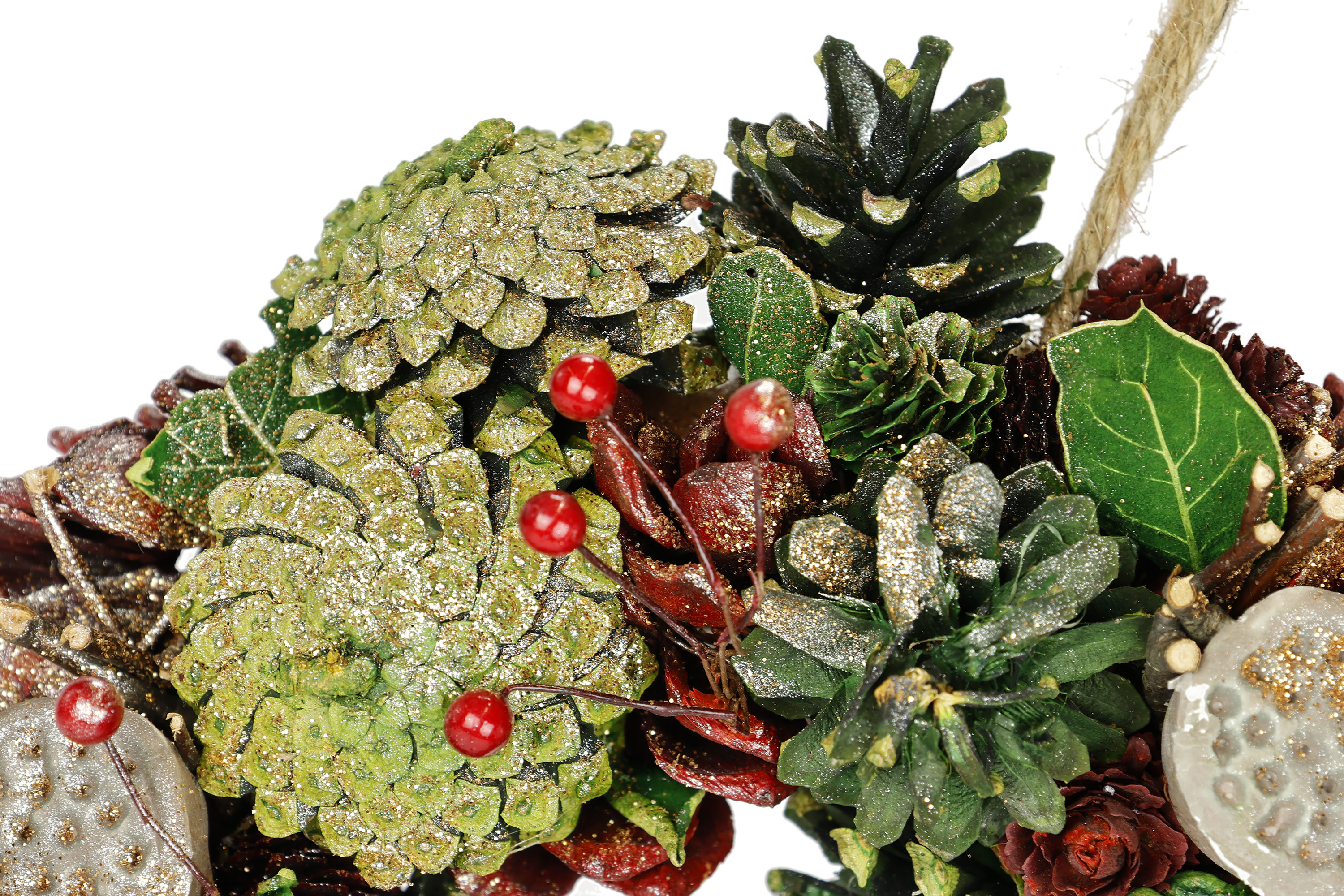 Thumbnail - I.GE.A. Kunstkranz "Natur-Kranz mit echten Zapfen Lotus Perlen Beeren", Türkranz Tischkranz Adventsdeko Adventskranz Wei...