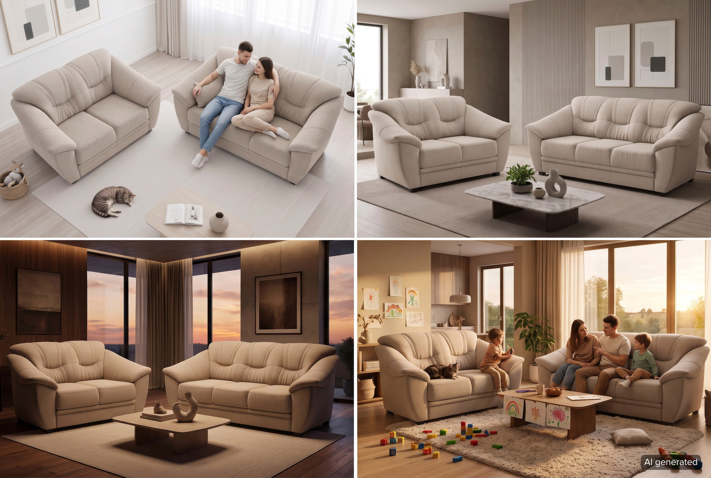 sit&more Polstergarnitur »Savona, Set: 2- & 3er-Sofa, B: 148 bzw. 198 cm, Federkern-Polsterung« komfortable Sitzhöhe 46 cm, frei im Raum stellbar, stilvolles Design