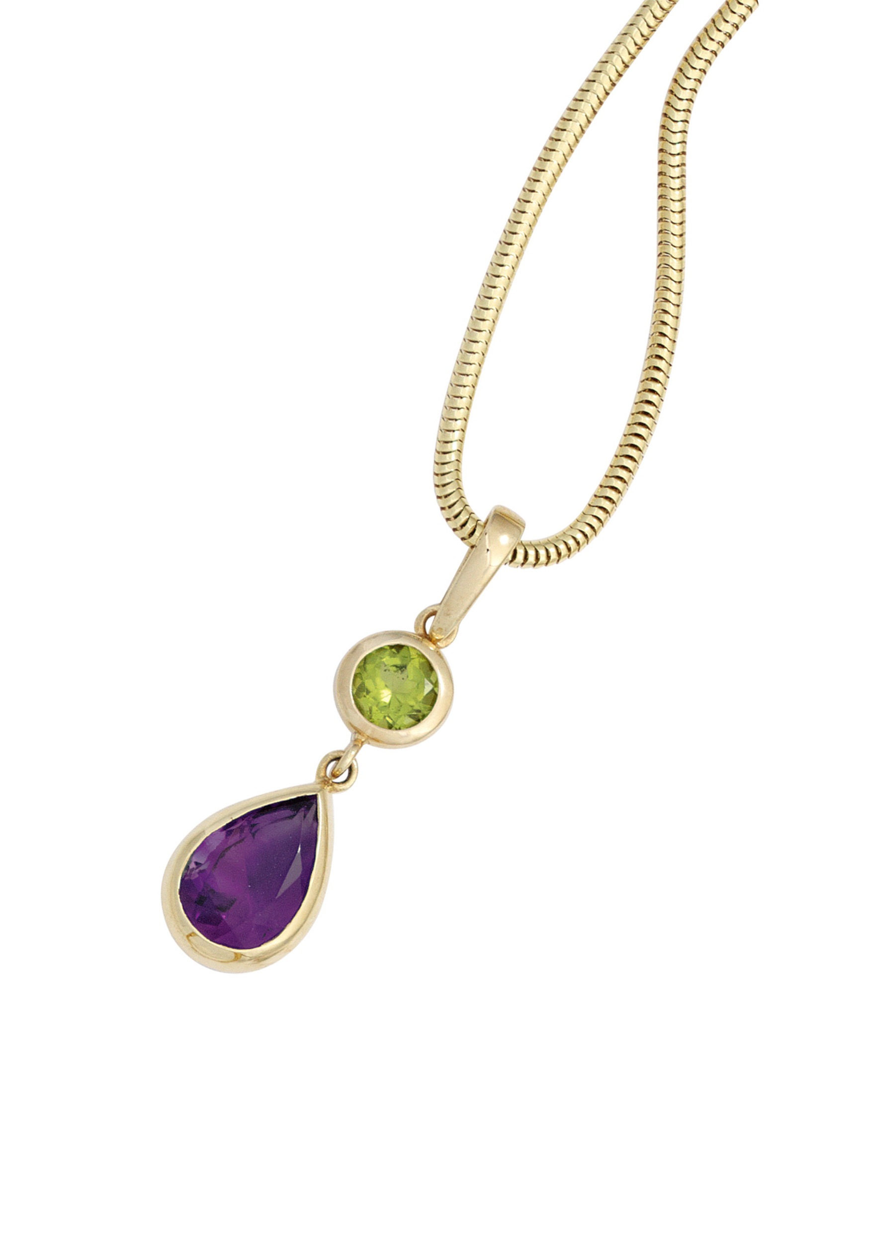 JOBO Kettenanhänger »Anhänger Tropfen 37 mm« ()  14 Karat 585 Gold mit Peridot und Amethyst
