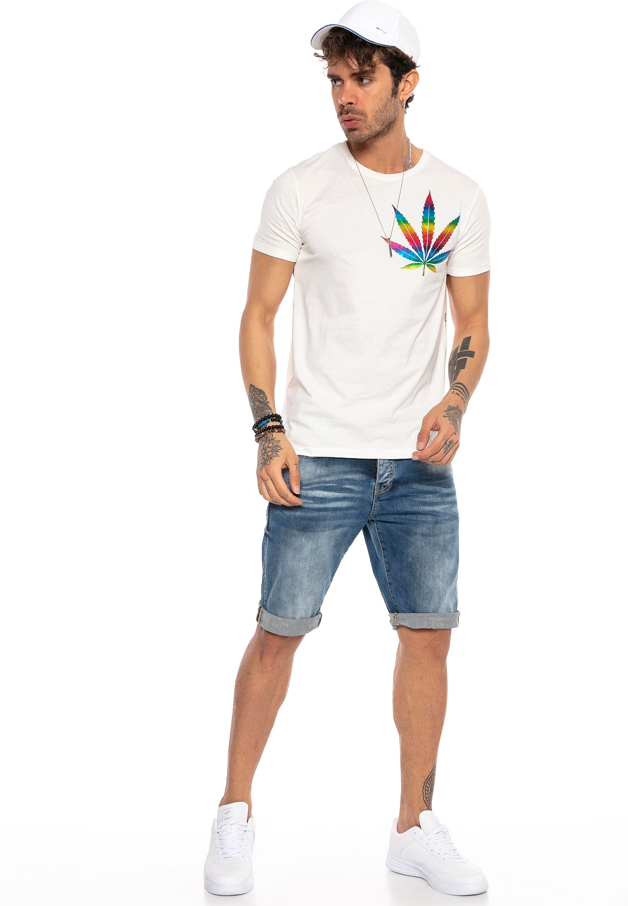 RedBridge T-Shirt »legalize it«, mit Hanfblatt im Regenbogen-Design