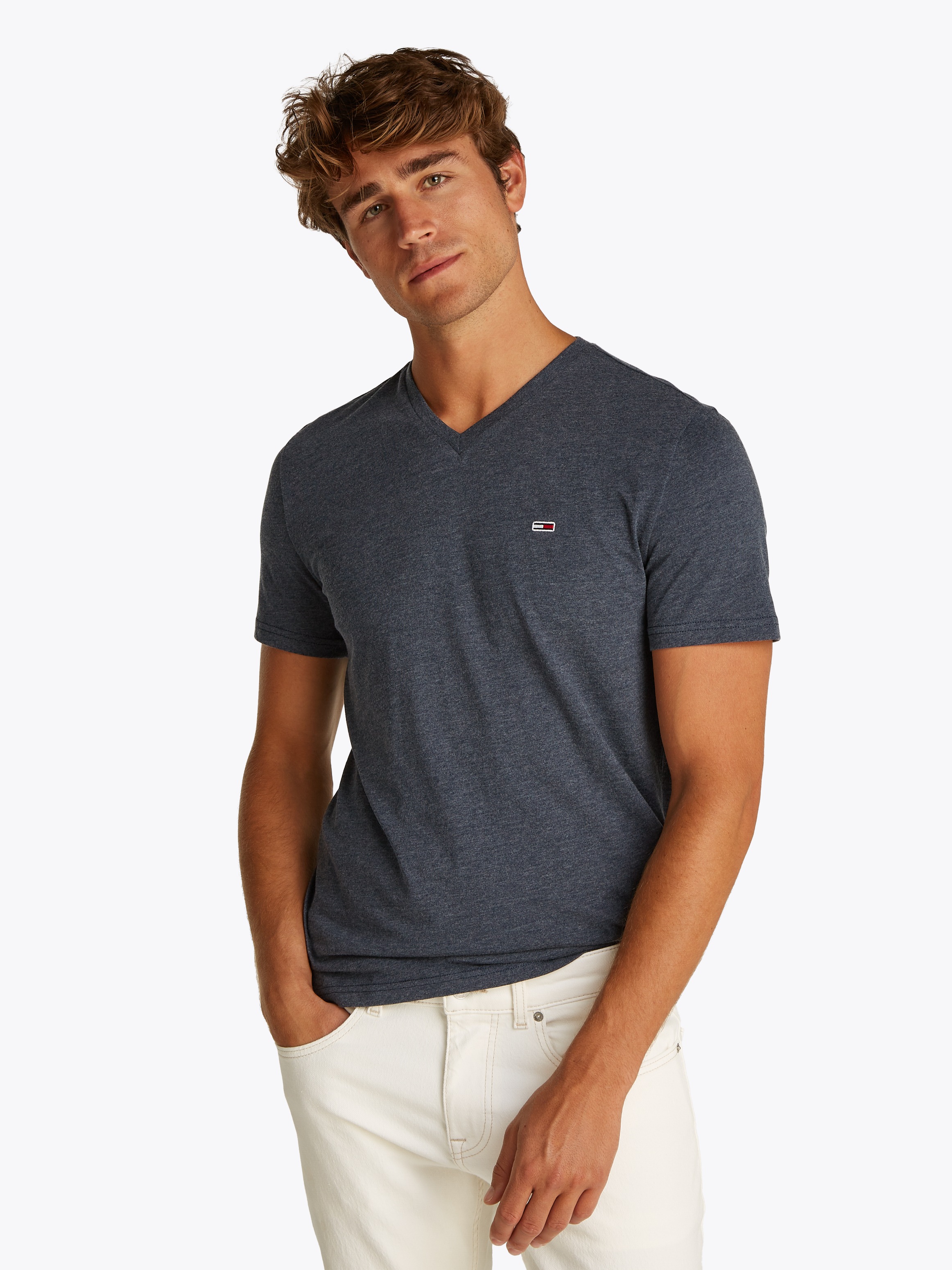 Tommy Jeans T-Shirt »TJM XSLIM JASPE VNECK TEE EXT«, in Melange-Optik