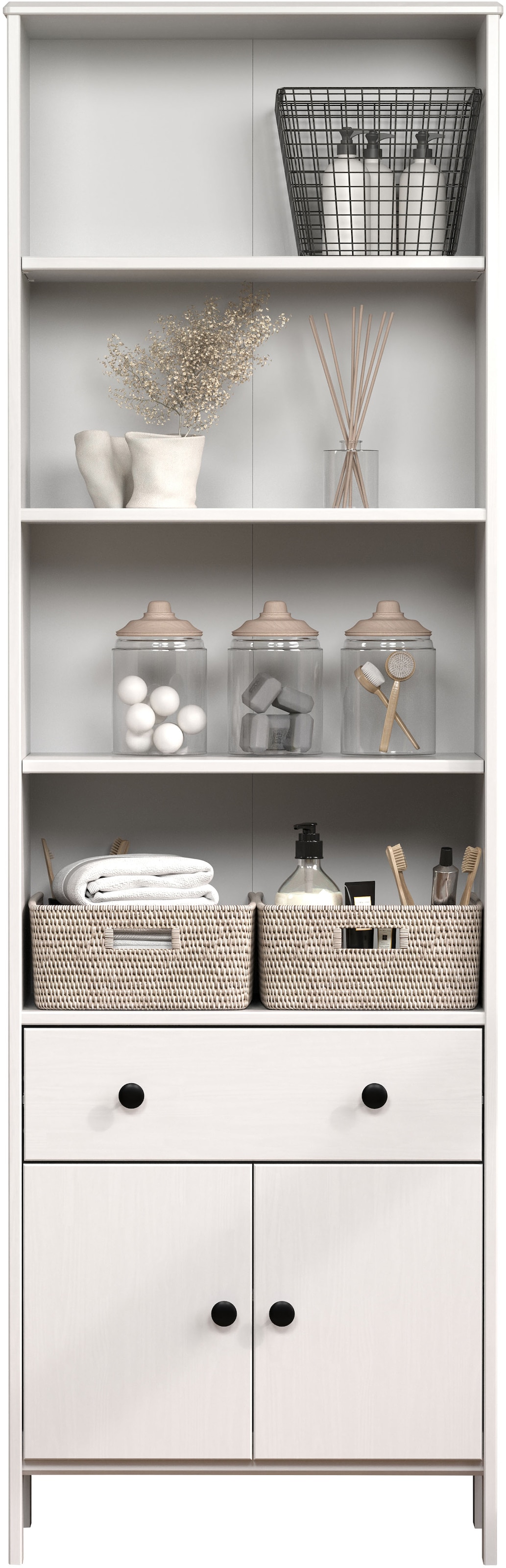welltime Hochschrank »Kall«, (1 St.), Badezimmerschrank aus Kiefer-Massivholz - Maße (B/T/H) 60/33/188 cm