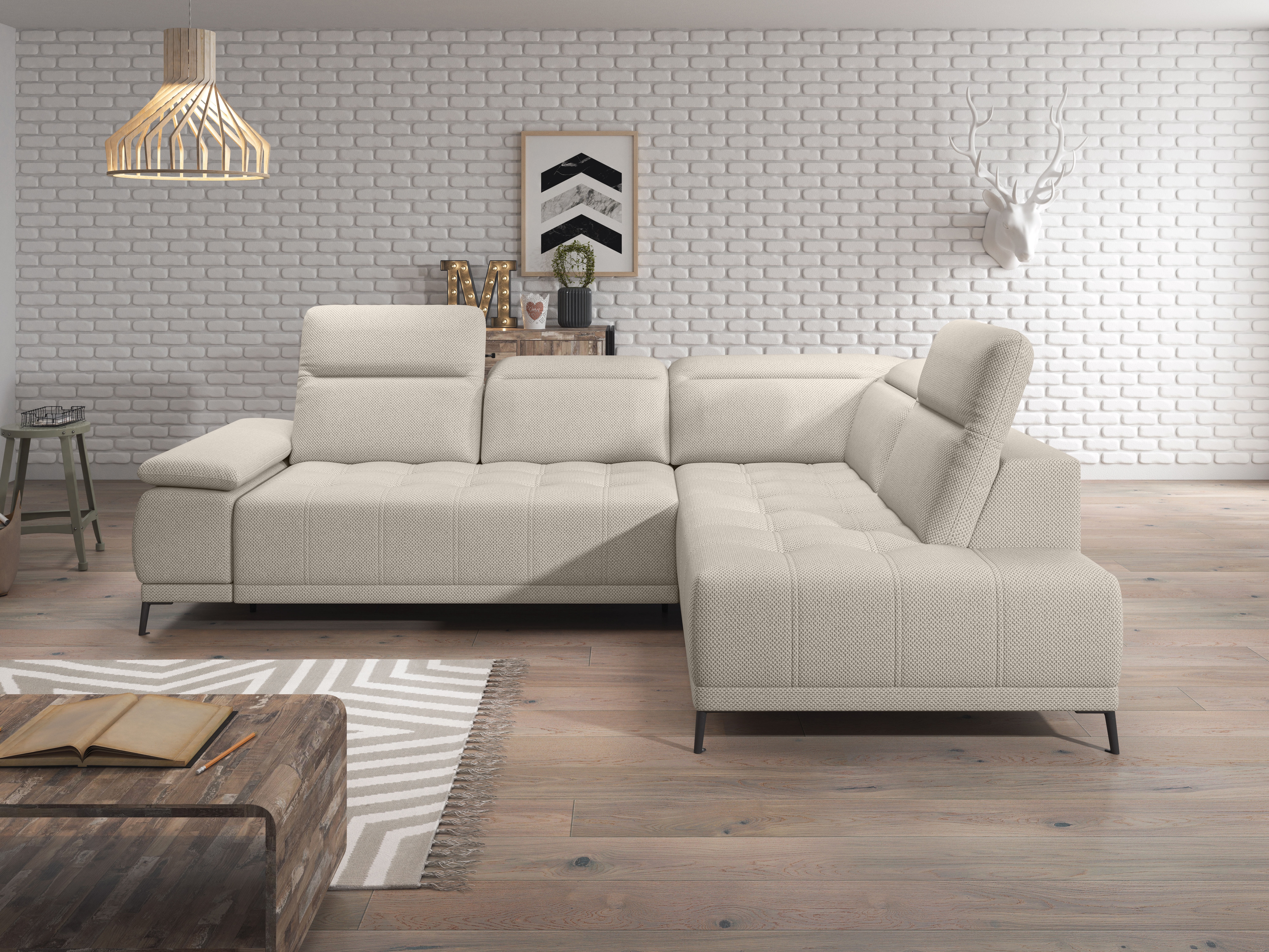 WERK2 Ecksofa "Focus-L 204 x 278 cm modern und bequem" Webstoff, L-Form, elektrische Sitztiefenverstellung, Schlaffunktion