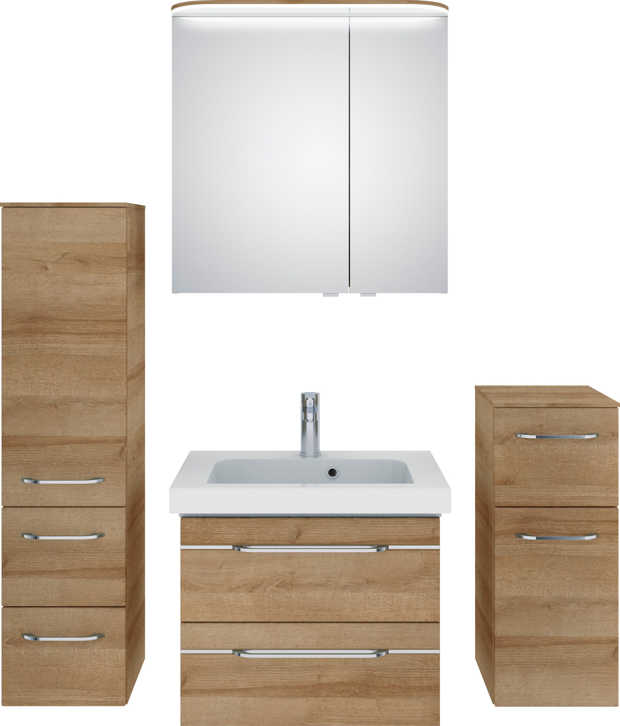 Saphir Badmöbel-Set "Balto Sprint 4-teilig, Mineralmarmor-Waschtisch mit LED-Spiegelschrank", (5 St.), mit Unterschrank,