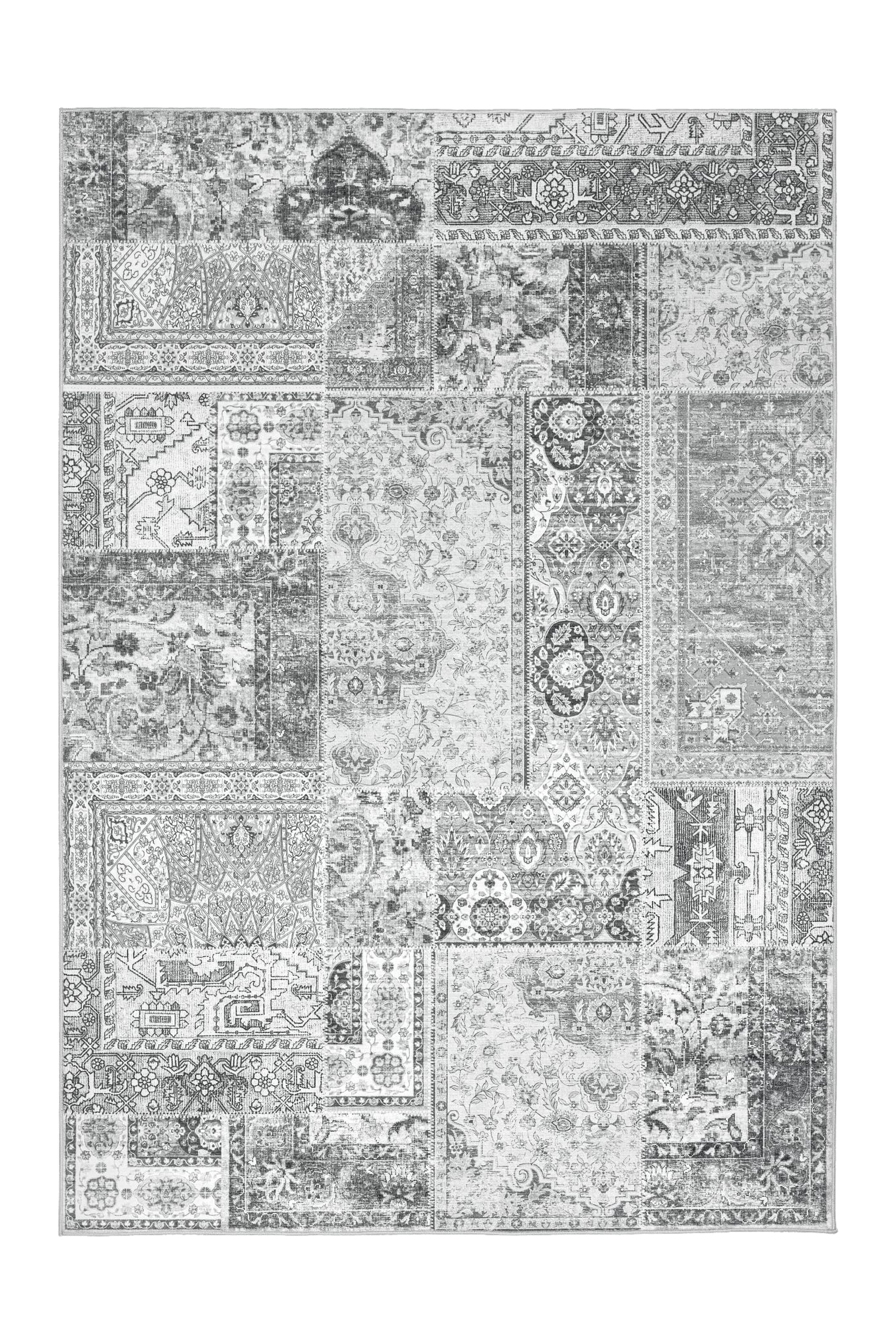 Teppich KAYOOM "Visionary 130", grau, B:120cm H:8mm L:170cm, Polyester, Teppiche, Teppich, Kurzflor, Vintage, Patchwork Muster, Modernes Muster