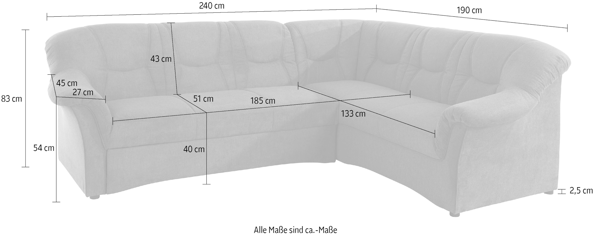 DOMO collection Ecksofa »Sarafina zeitlos und komfortabel, optional mit Federkern, L-Form«, wahlweise mit Bettfunktion