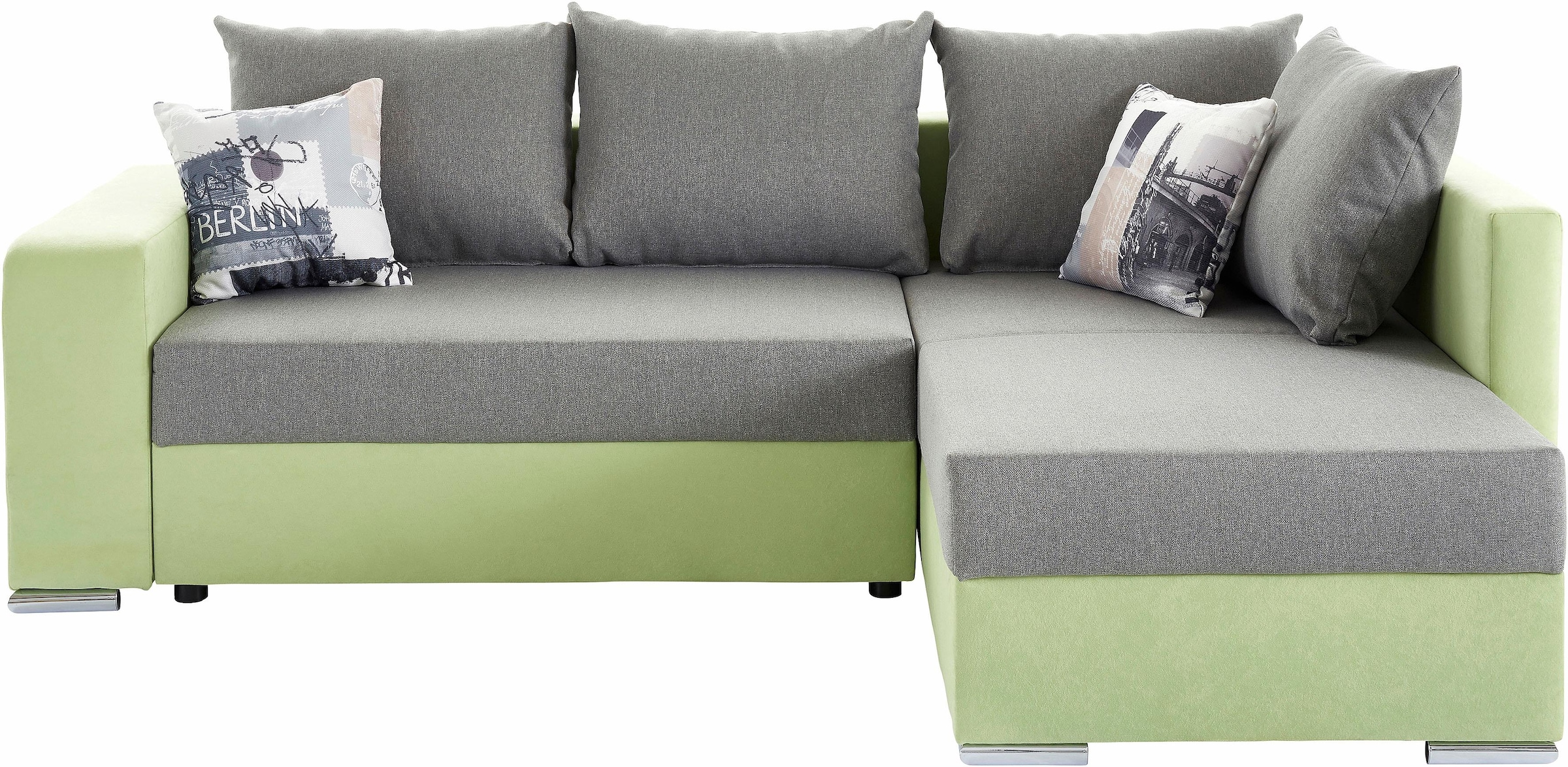 Ecksofa John mit Bettfunktion, Bettkasten und Regalarmteil