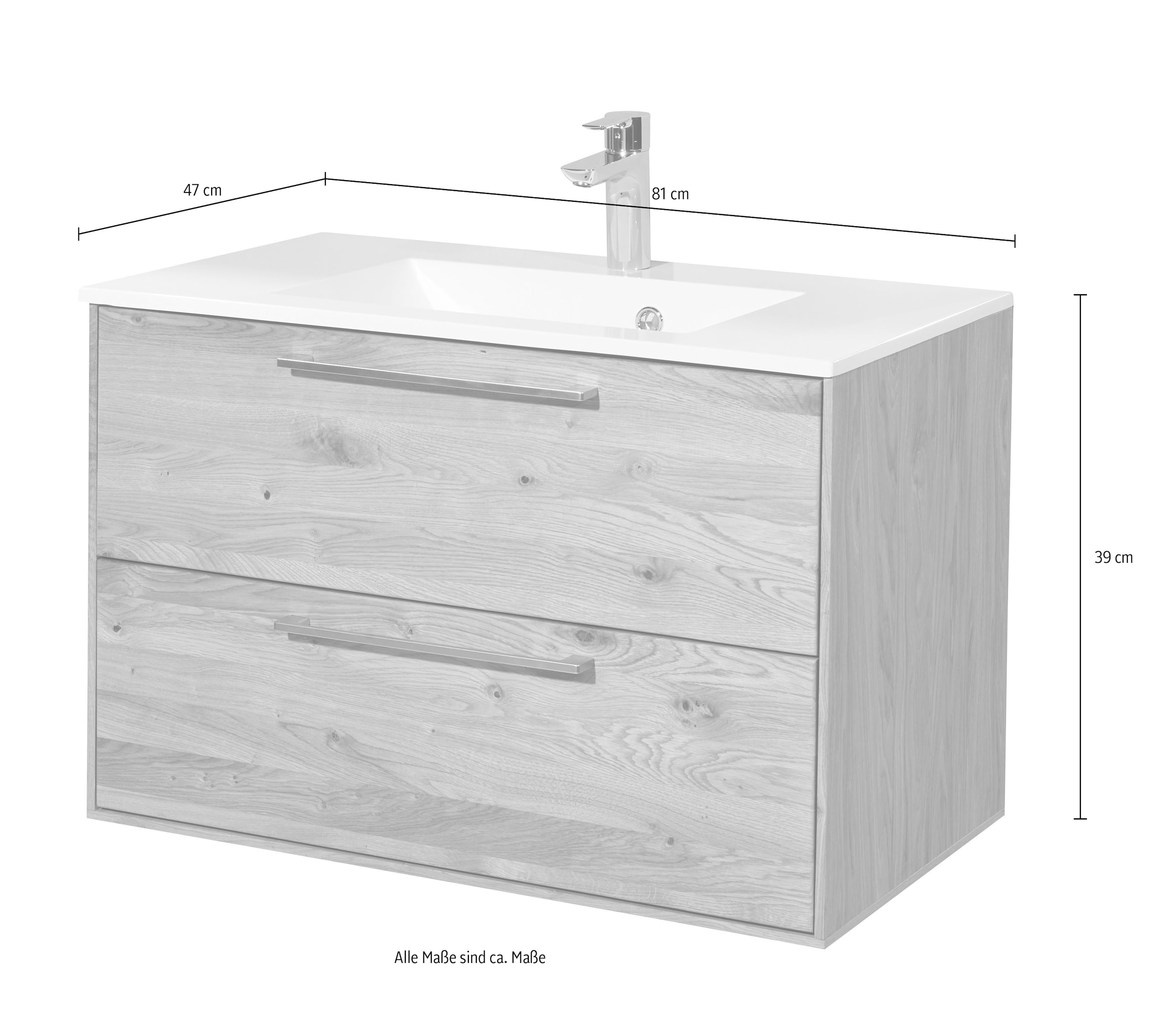 BASIC by Balculina Waschtisch »Yukon«, Breite 80 cm,mit Waschbecken, Softlclose, Unterflurauszug