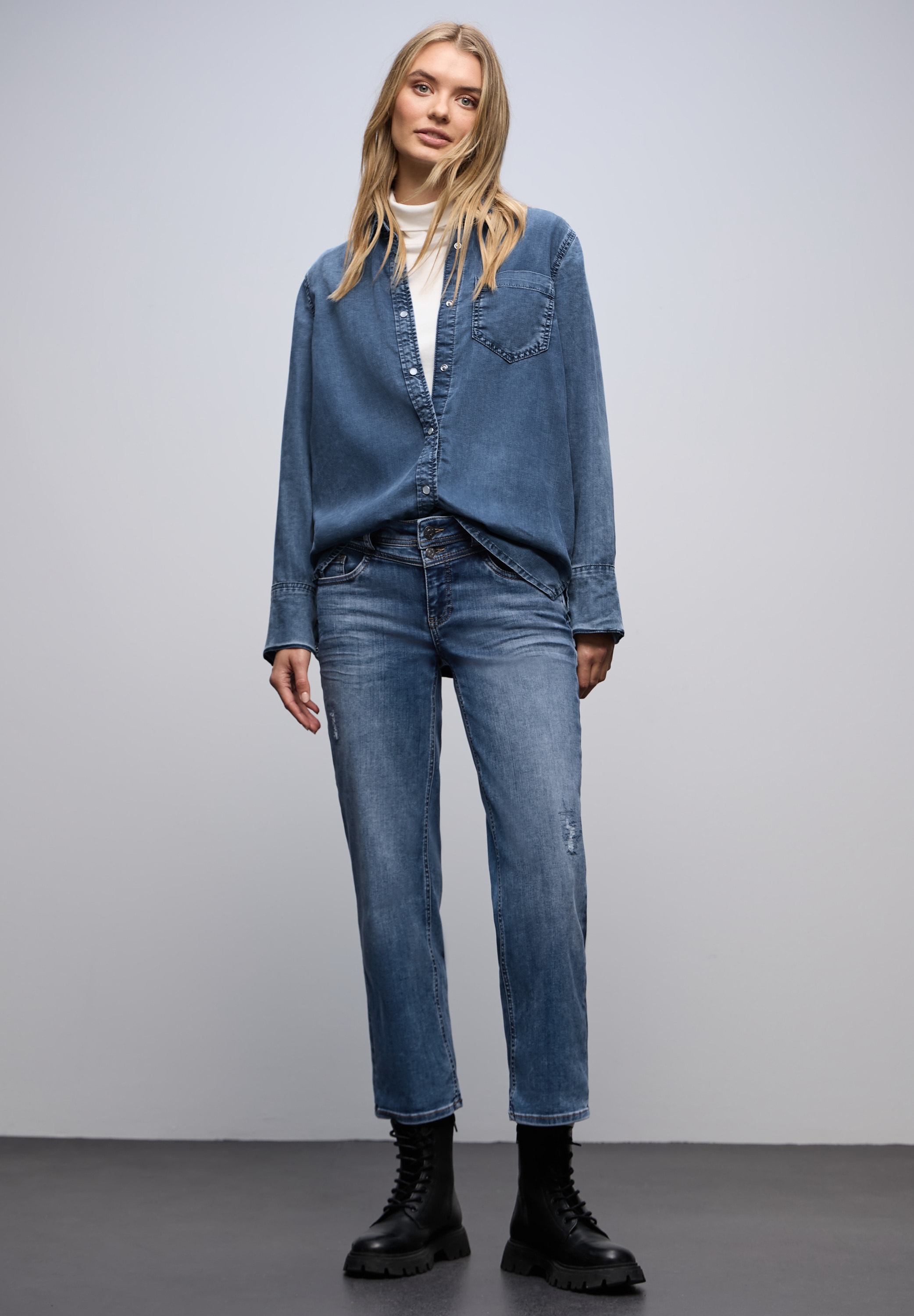 STREET ONE Comfort-fit-Jeans mit destroyed Details