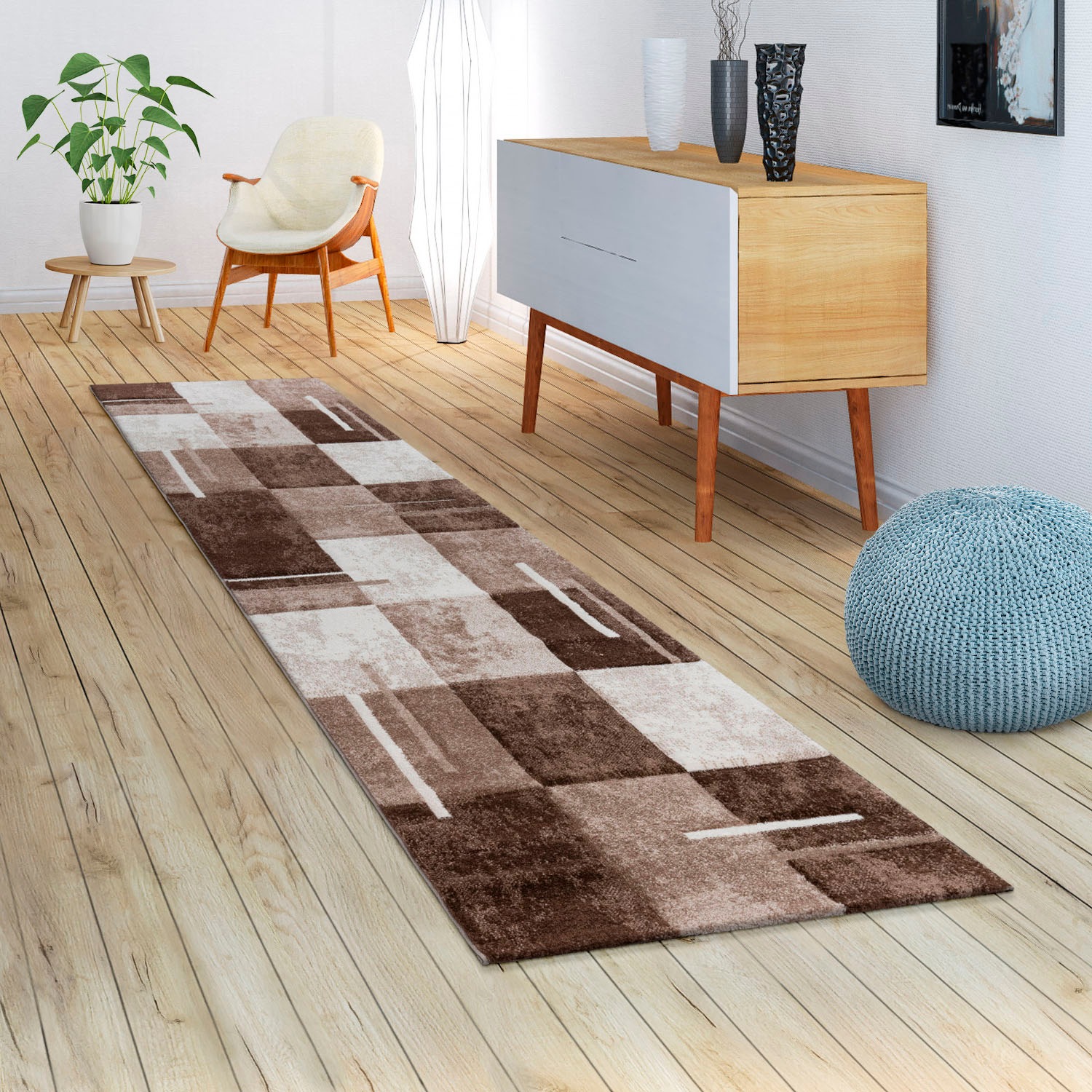 Paco Home Läufer »Diamond 663« rechteckig 18 mm Höhe Teppich-Läufer, Kurzflor, Karo Muster, 3D-Design