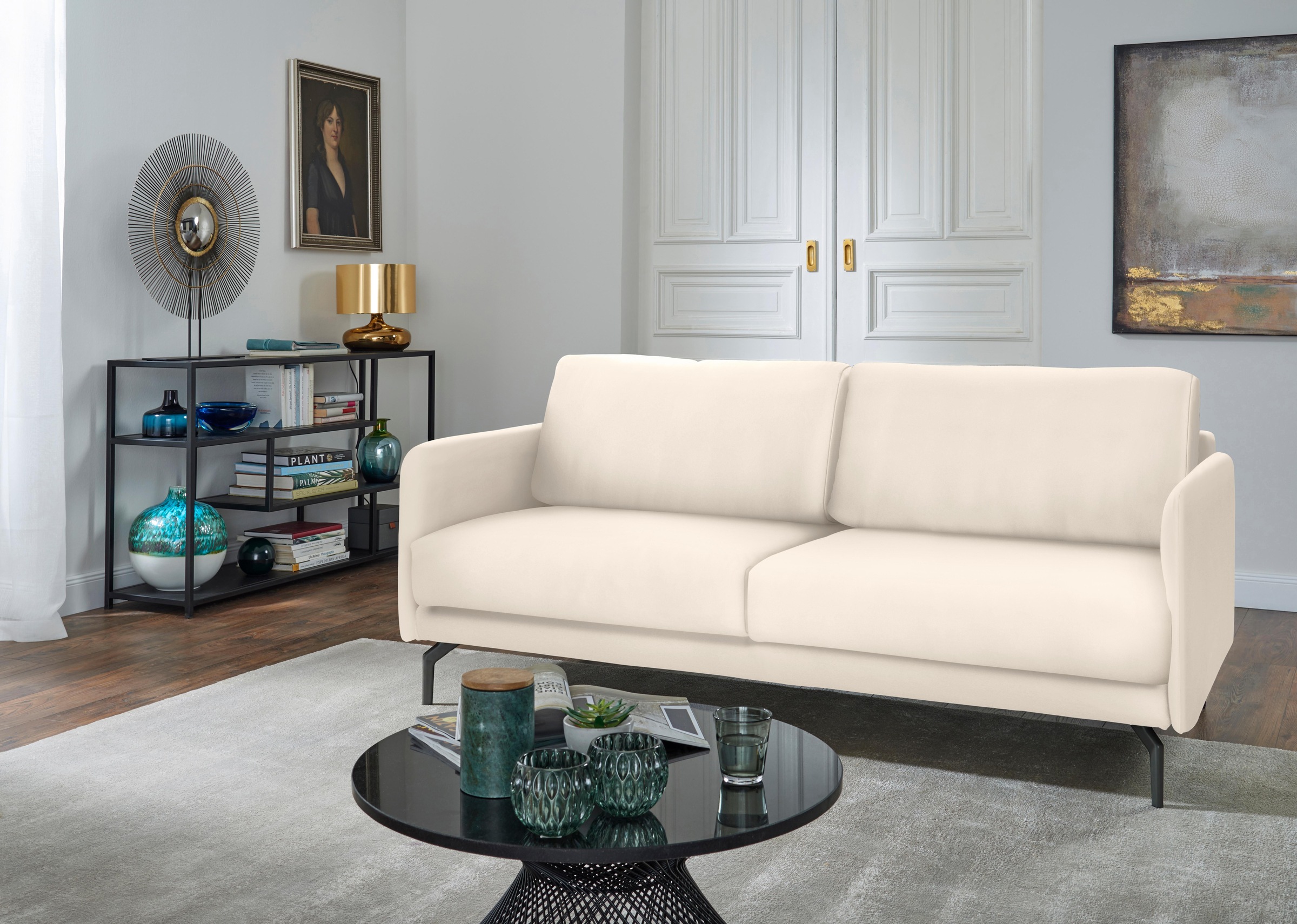 Creation BY ROLF BENZ 3-Sitzer »CR.450, Designsofa, edles Sofa, Loungesofa, Ledersofa, klares Design«, Armlehne sehr schmal, Breite 190 cm, Alugussfuß Umbragrau