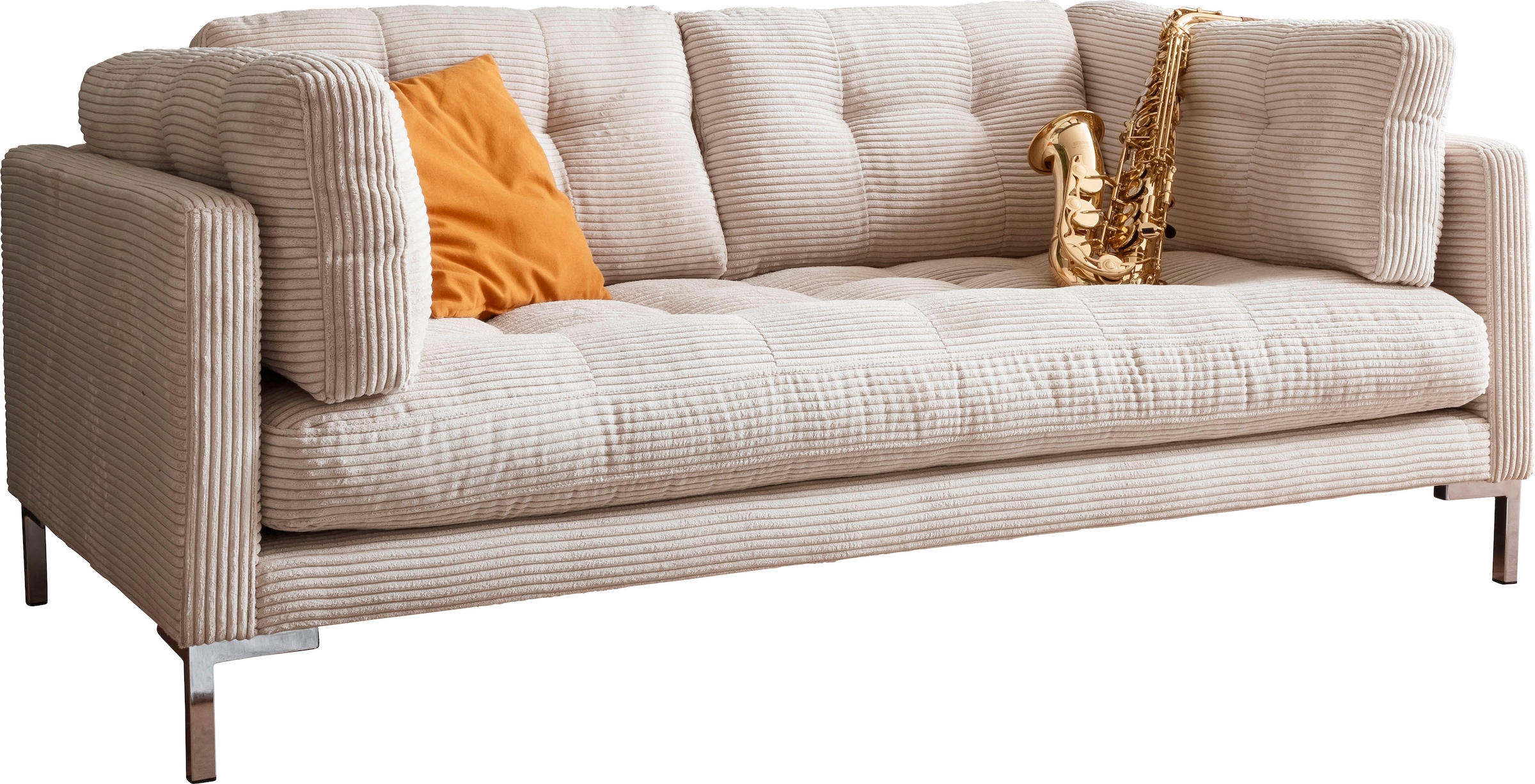 2-Sitzer OTTO HOME, B:183cm H:75cm T:92cm, beige, Sofas, "Landau", in Cord-Stoff mit Metallfuß