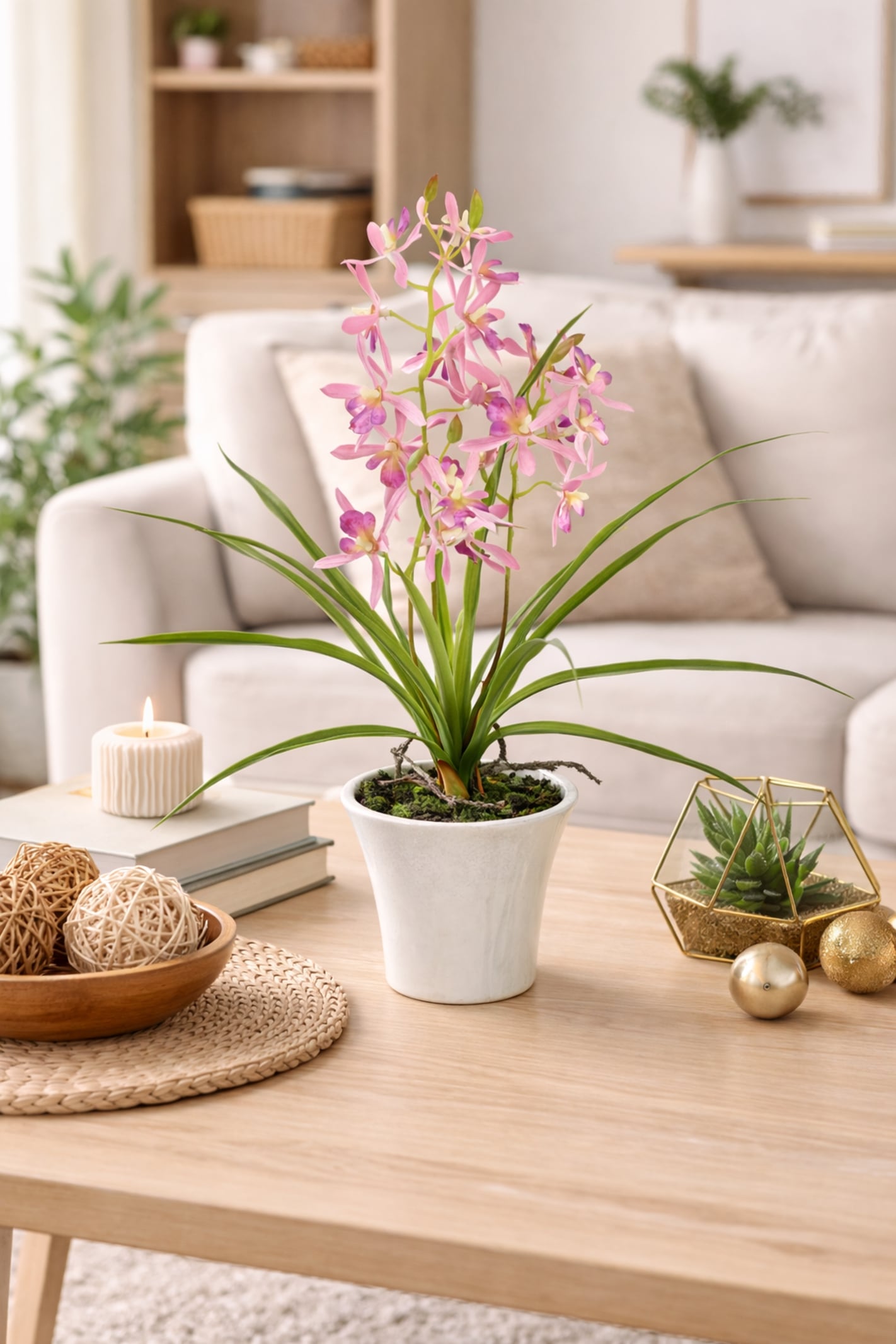 I.GE.A. Kunstorchidee »Künstliche Orchidee mit Topf« Dekoblume Kunstblume 40cm mit Blätter und Luftwurzeln im Topf Blume