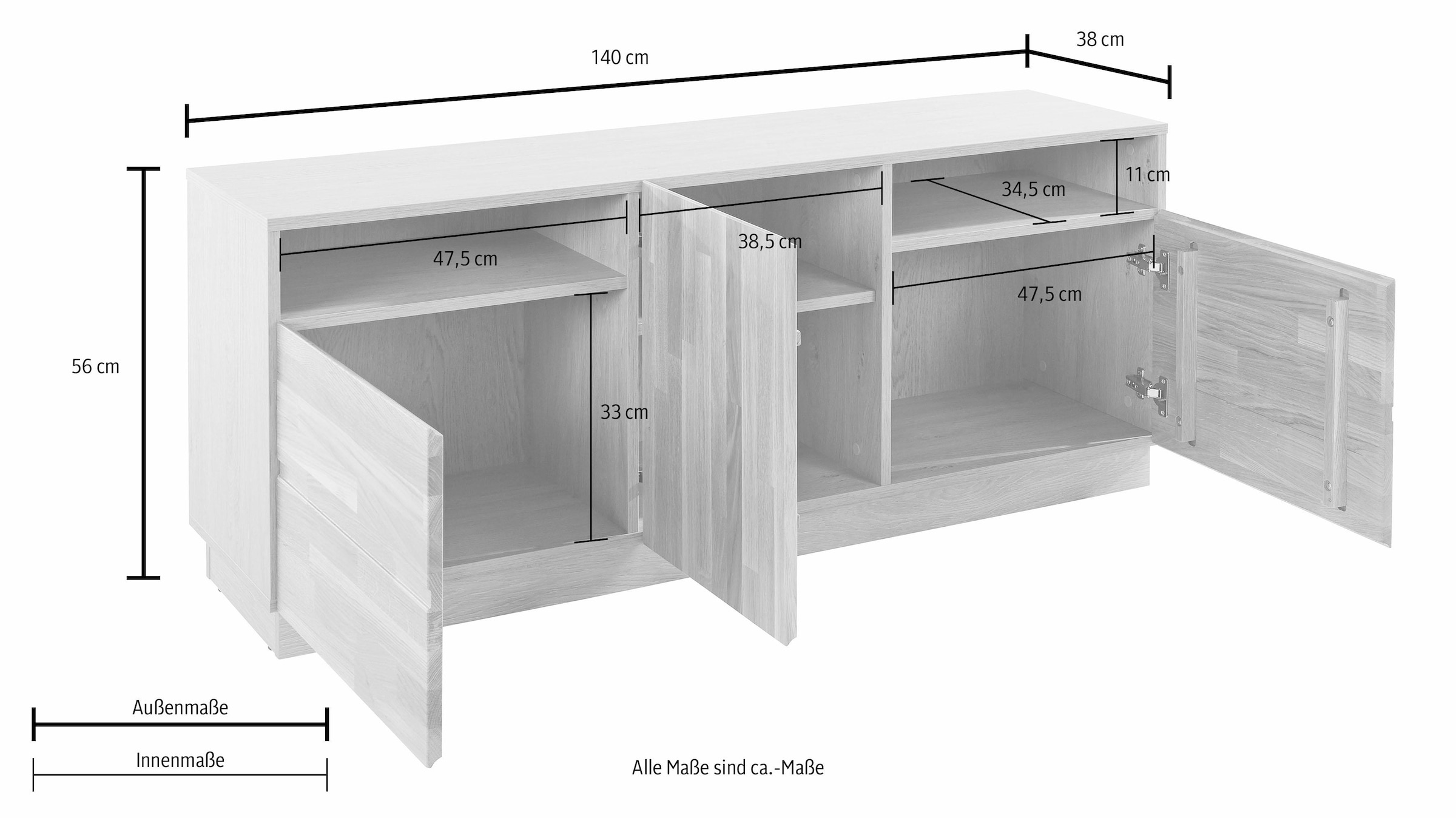 Home affaire Lowboard, Kommode, Breite 140 cm, teimassiv, FSC®-zertifiziert