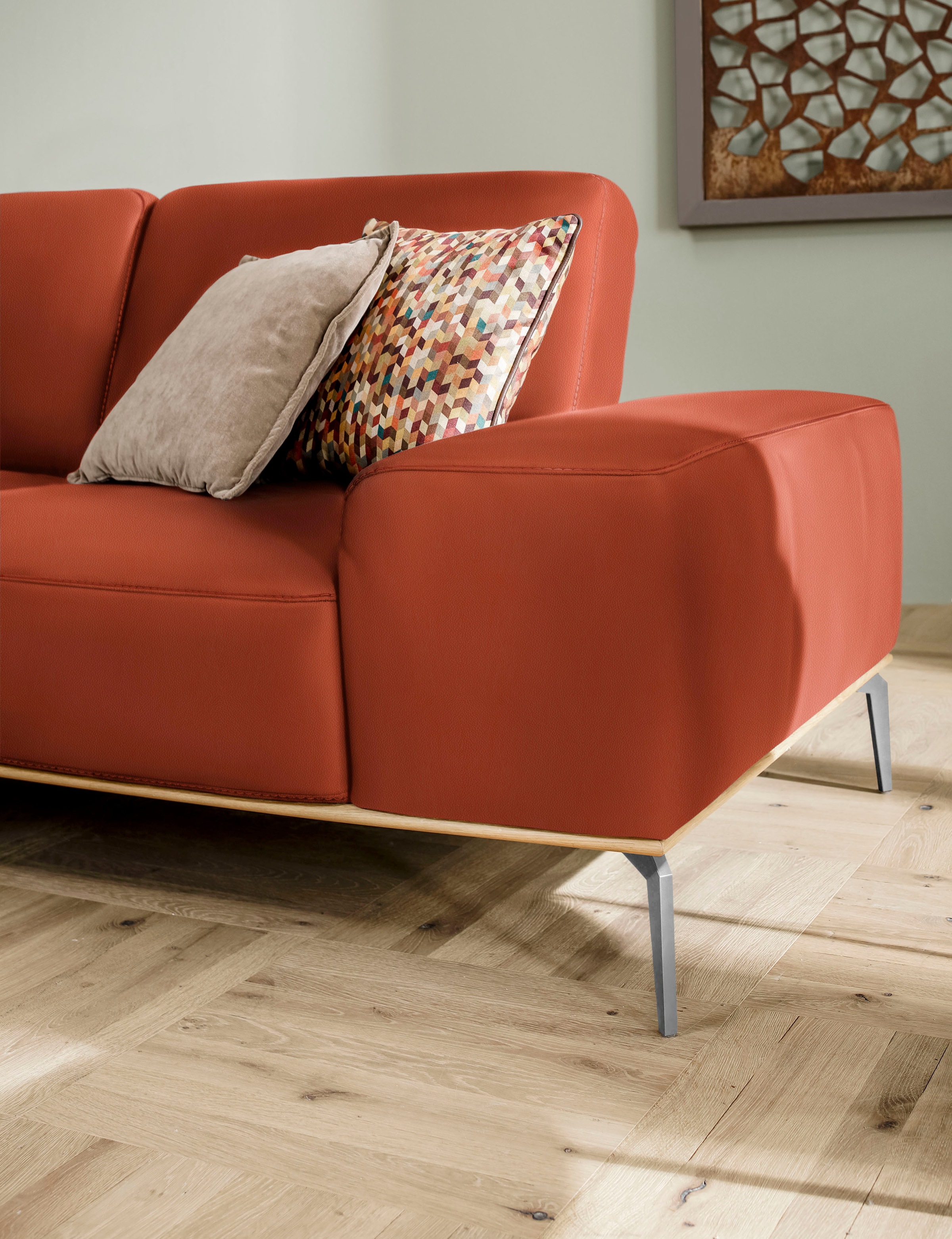 W.SCHILLIG Ecksofa »run, Designsofa, bequem, L-Form«, mit elegantem Holzsockel, Füße in Chrom glänzend, Breite 299 cm