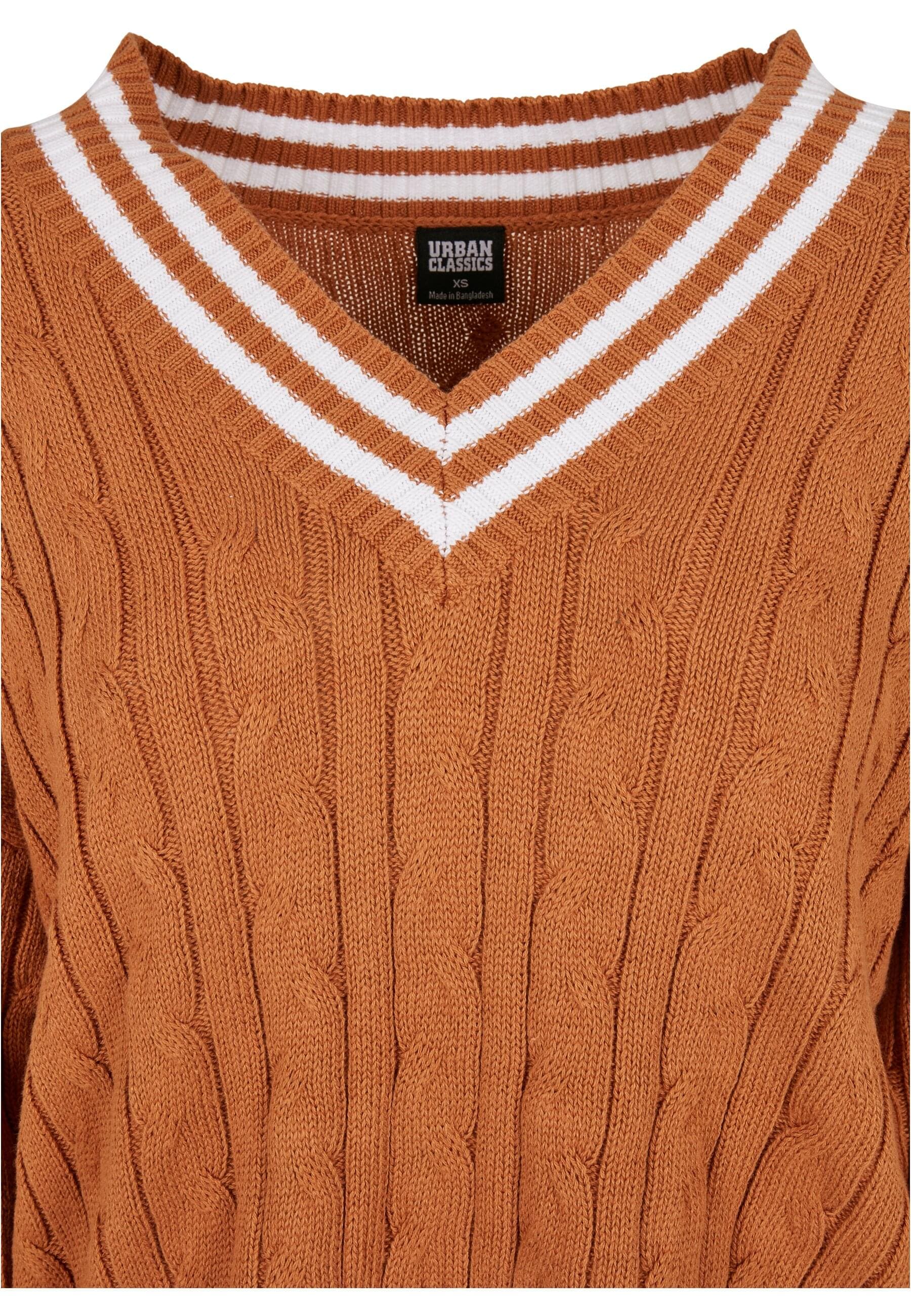 URBAN CLASSICS Rundhalspullover »Urban Classics Damen Ladies Short V-Neck College Sweater«, (1 tlg.)