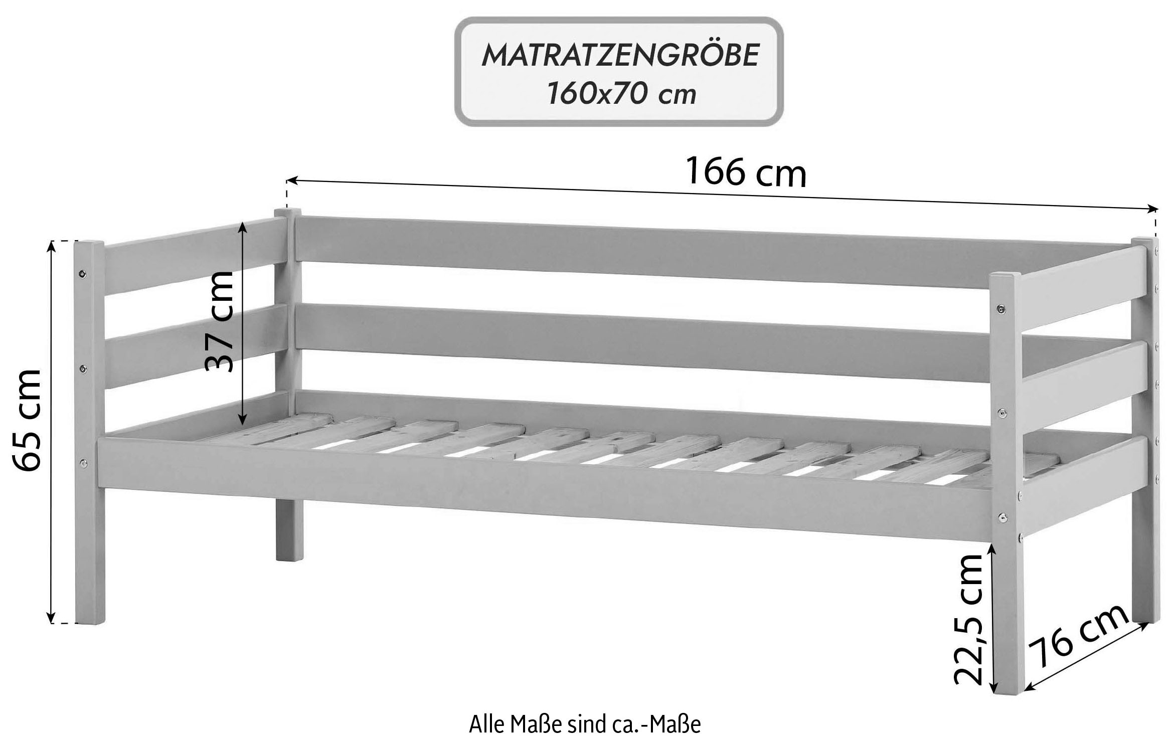 Hoppekids Einzelbett »ECO Comfort Kinderbett, Kiefer Massivholz, Jugendbett inkl. Rollrost«, 70x160 cm, wahlweise in verschieden Farben/ Matratze/ Absturzsicherung