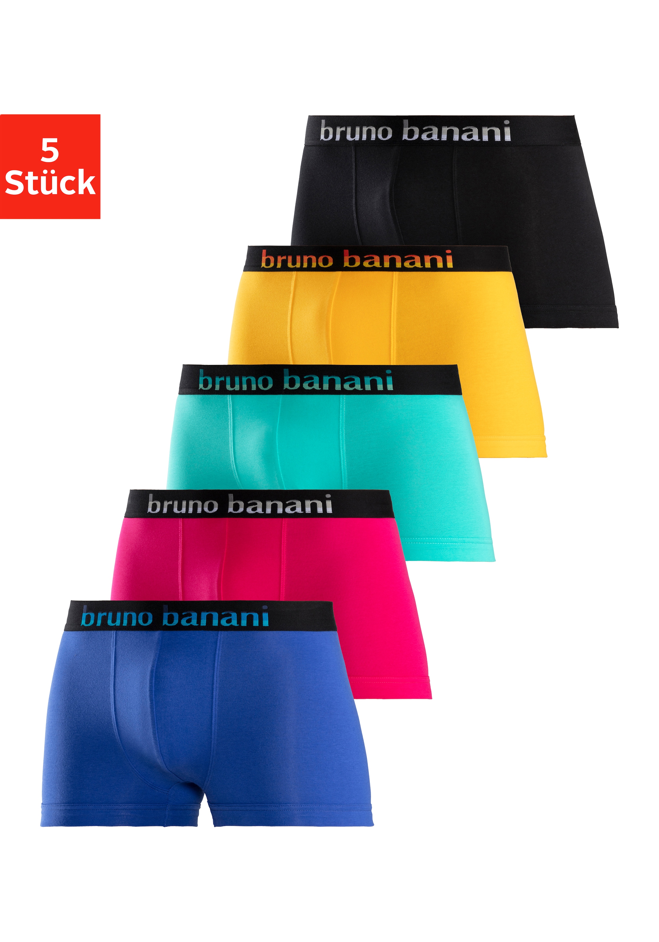 Bruno Banani Boxer "Boxershorts für Herren" Packung, 5 Stk. mit Streifen Logo Webbund