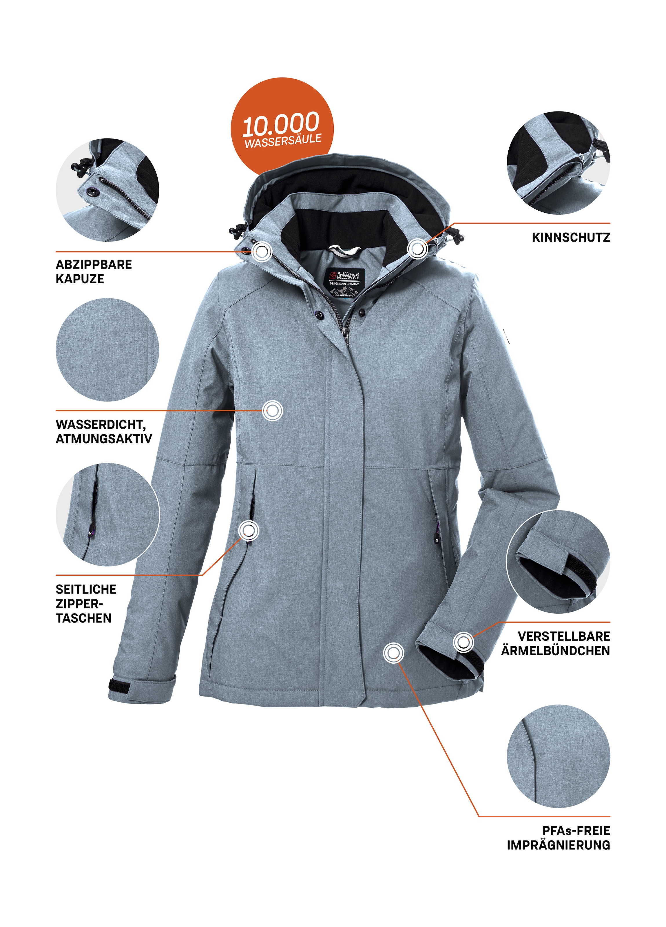 Killtec Outdoorjacke »KOW 37 WMN JCKT«, Wasserdichte Damen Funktionsjacke mit abnehmbarer Kapuze