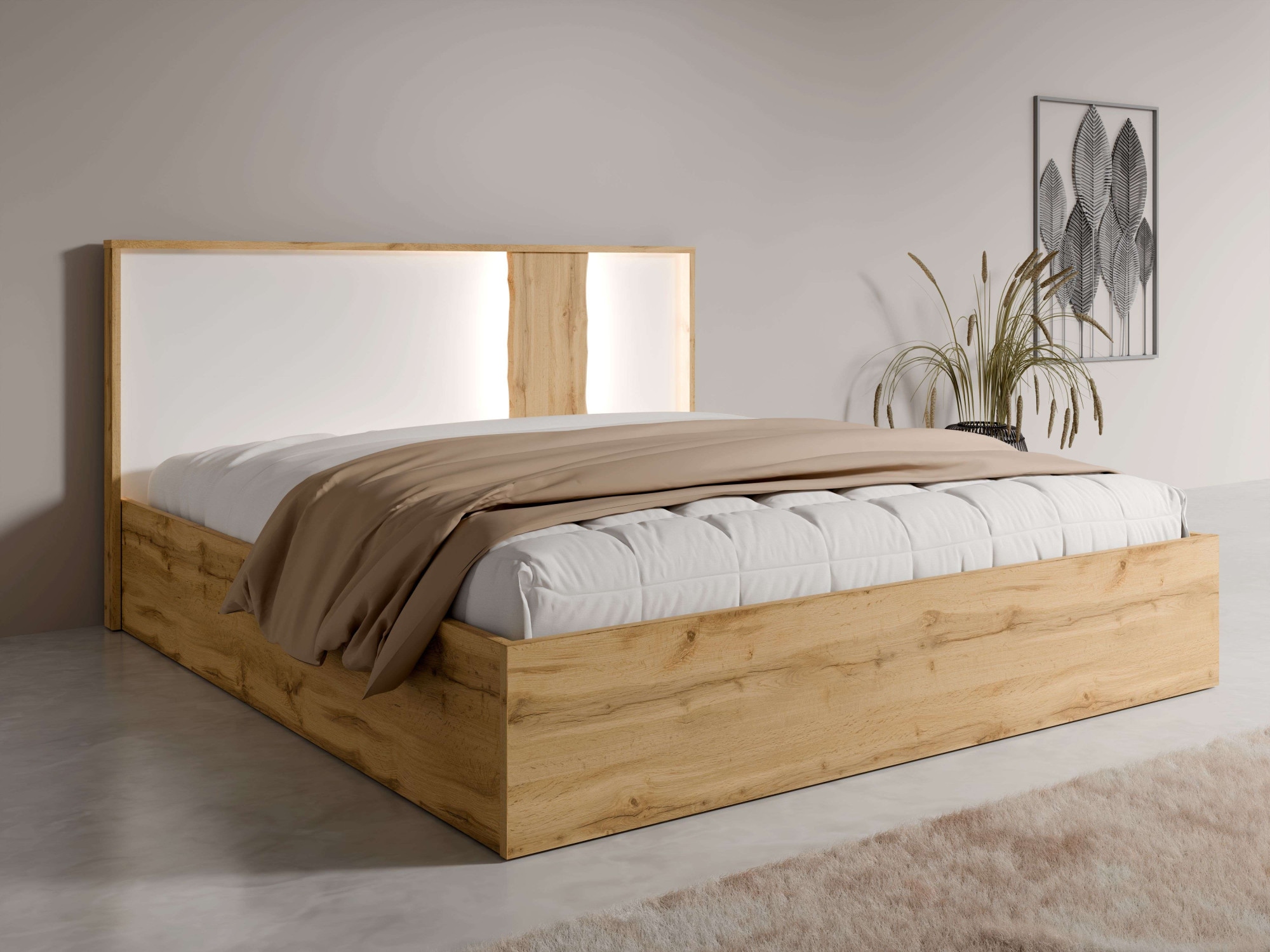 OTTO home Bett "Bett Fabellaa ohne Matratze (Schlaffläche 180x200 cm)" Bett mit Stauraum und Led-Beleuchtung, BxTxH 191,3x206,4x102,2 cm