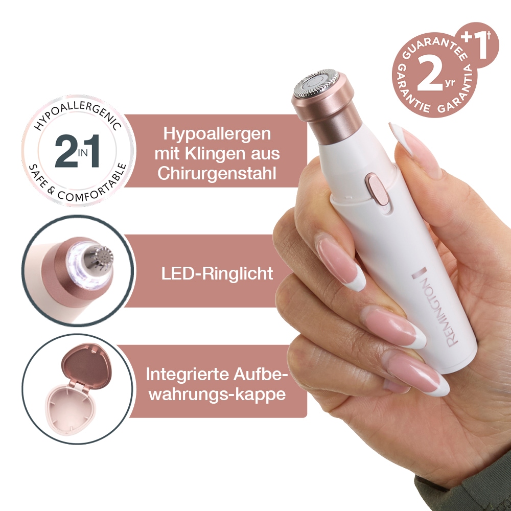 Remington Beauty-Trimmer »BareMe2-in-1 Gesichtshaarentferner (WFS200)« 2 Aufsätze verschiedene Trimmaufsätze, Präzisions-Augenbrauenformer, elektrisch