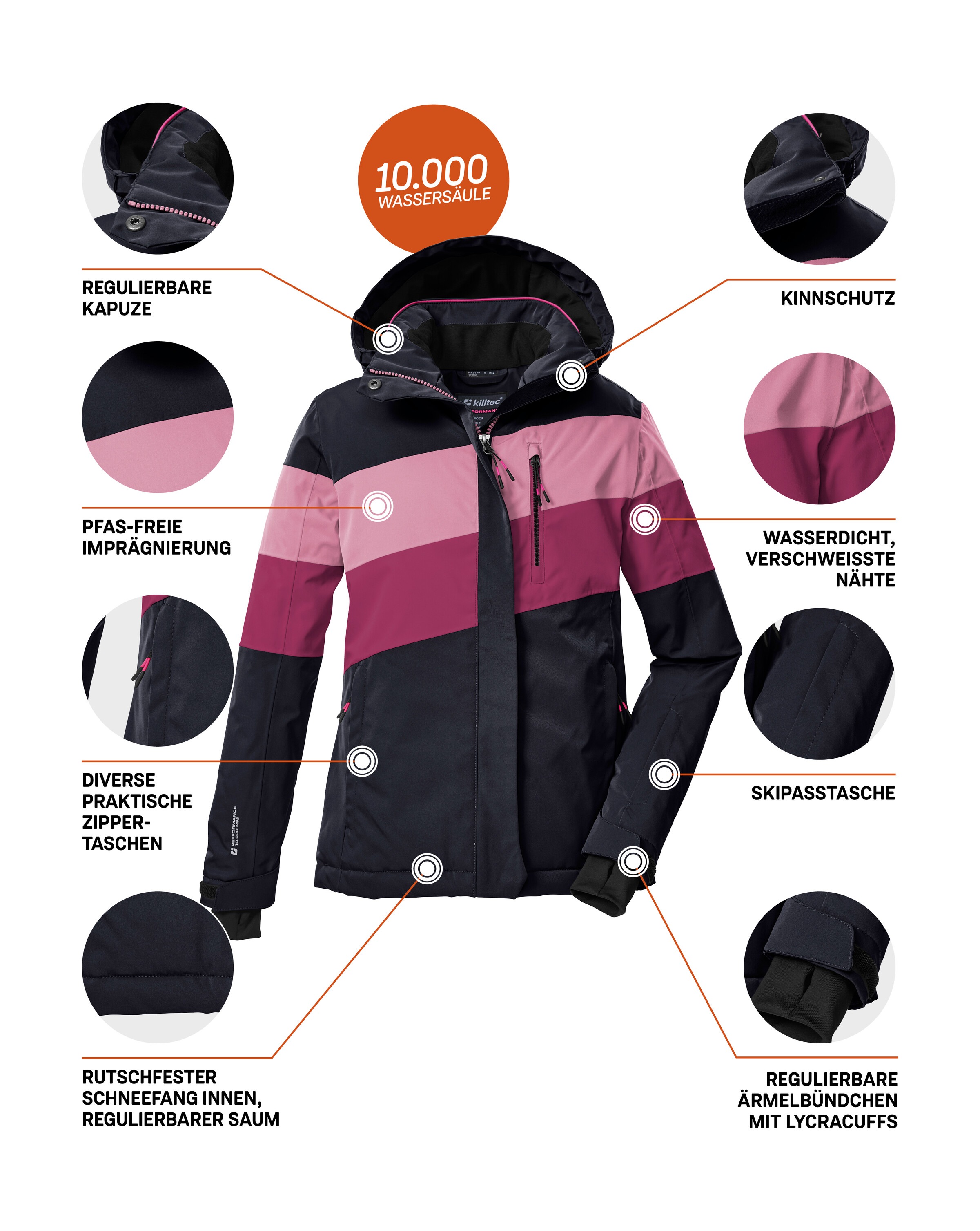 Killtec Skijacke »KSW 197 GRLS SKI JCKT«, Wasserdicht, atmungsaktiv, verstellbare Kapuze, viele Taschen