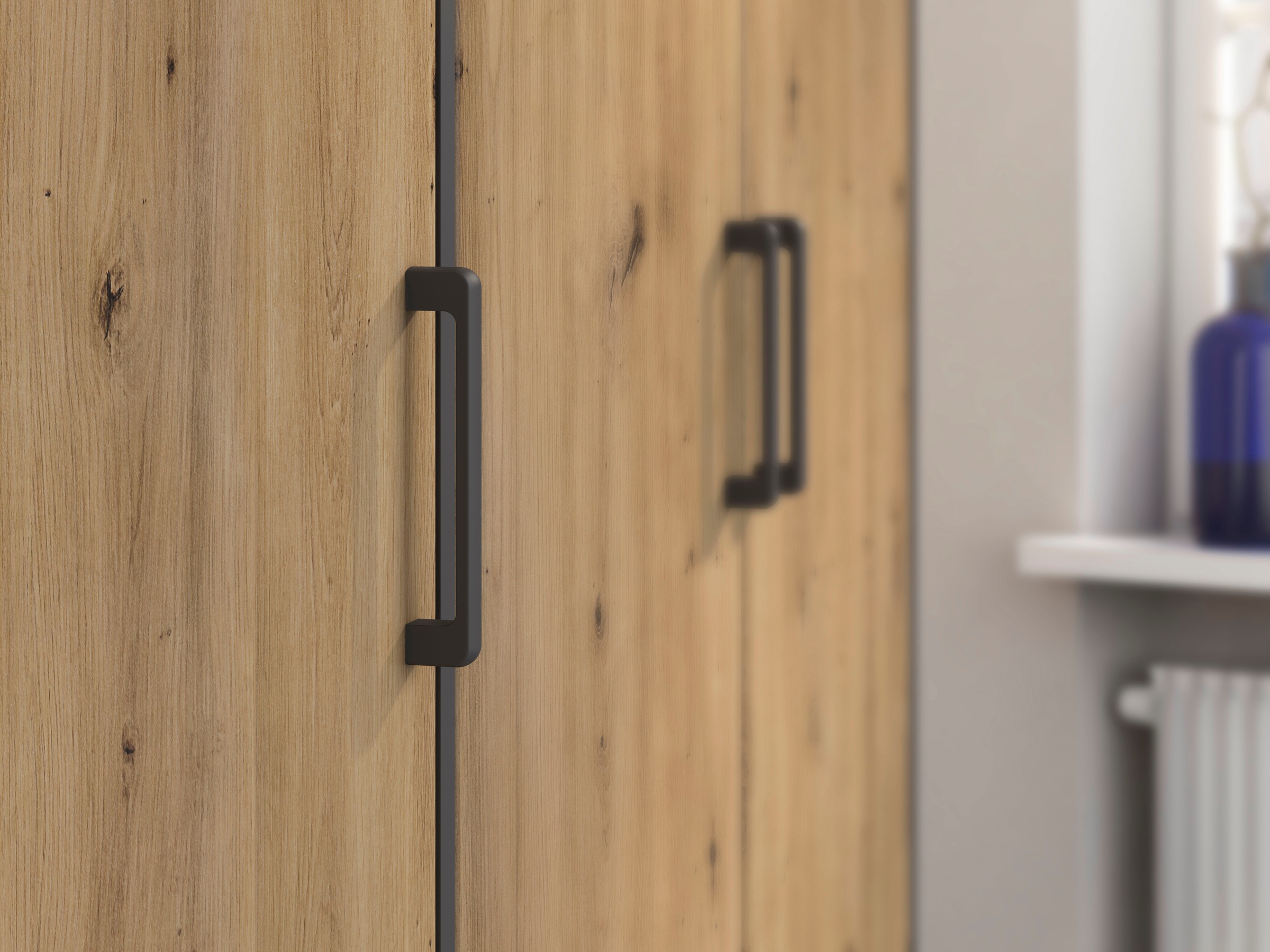 rauch Drehtürenschrank »Kleiderschrank Schrank Garderobe Wäscheschrank VOYAGER«, (in 3 verschiedenen Ausstattungen BASIC/CLASSIC/PREMIUM), mit modernen Griffen in Graumetallic und Spiegel