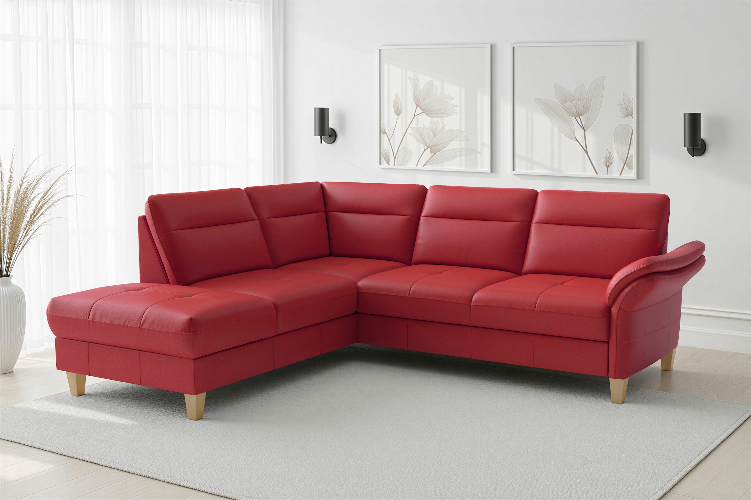 sit&more Ecksofa "Pamela L-Form, B: 218 cm, optional Schlaffunktion & Bettkasten, Leder" optional Armteilverstellung, Schlaffunktion & Bettkasten