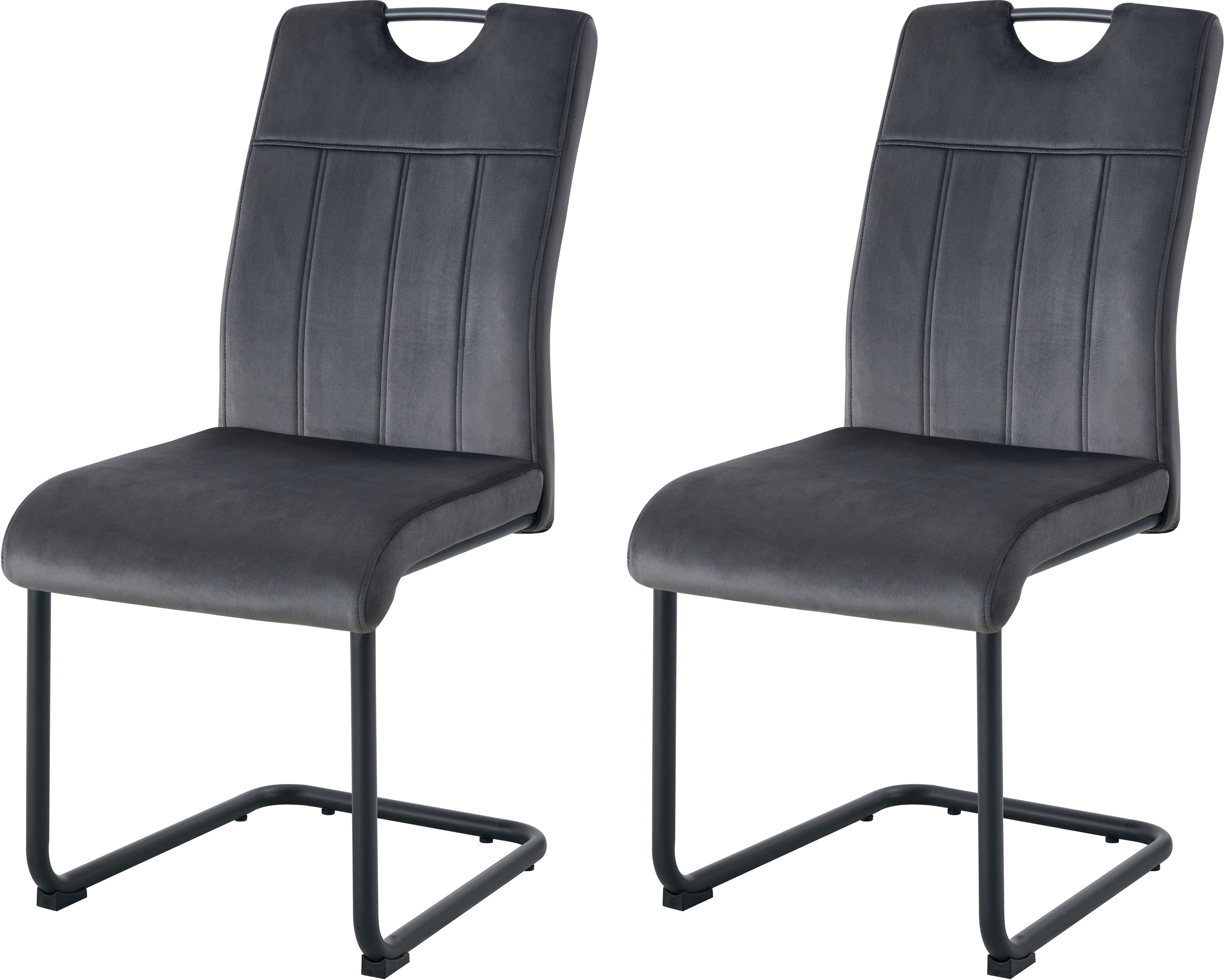 Esszimmerstuhl HOME AFFAIRE "AIRDRIE, 2er Set, mit Metallgestell in matt schwarz", schwarz matt, pulverbeschichtet, anthrazit, B:43cm H:98cm T:61cm, Metall, Polyester, Stühle, Esszimmerstuhl, in verschiedenen Farben, Belsatbarkeit pro Stuhl 120 kg