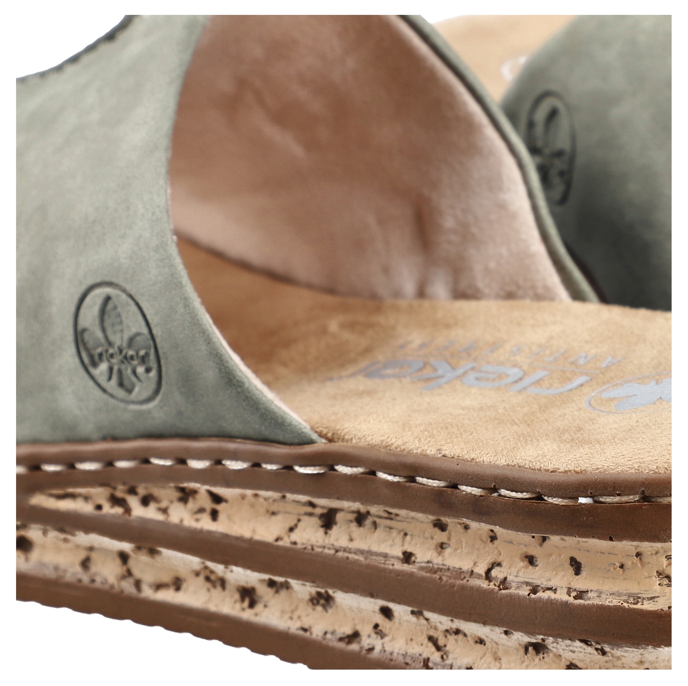 Pantolette RIEKER, Damen, Gr. 36, schilf, Nubuklederimitat, unifarben, Schuhe Pantolette, Keilabsatz, Sommerschuh, modische Keilsohle 2