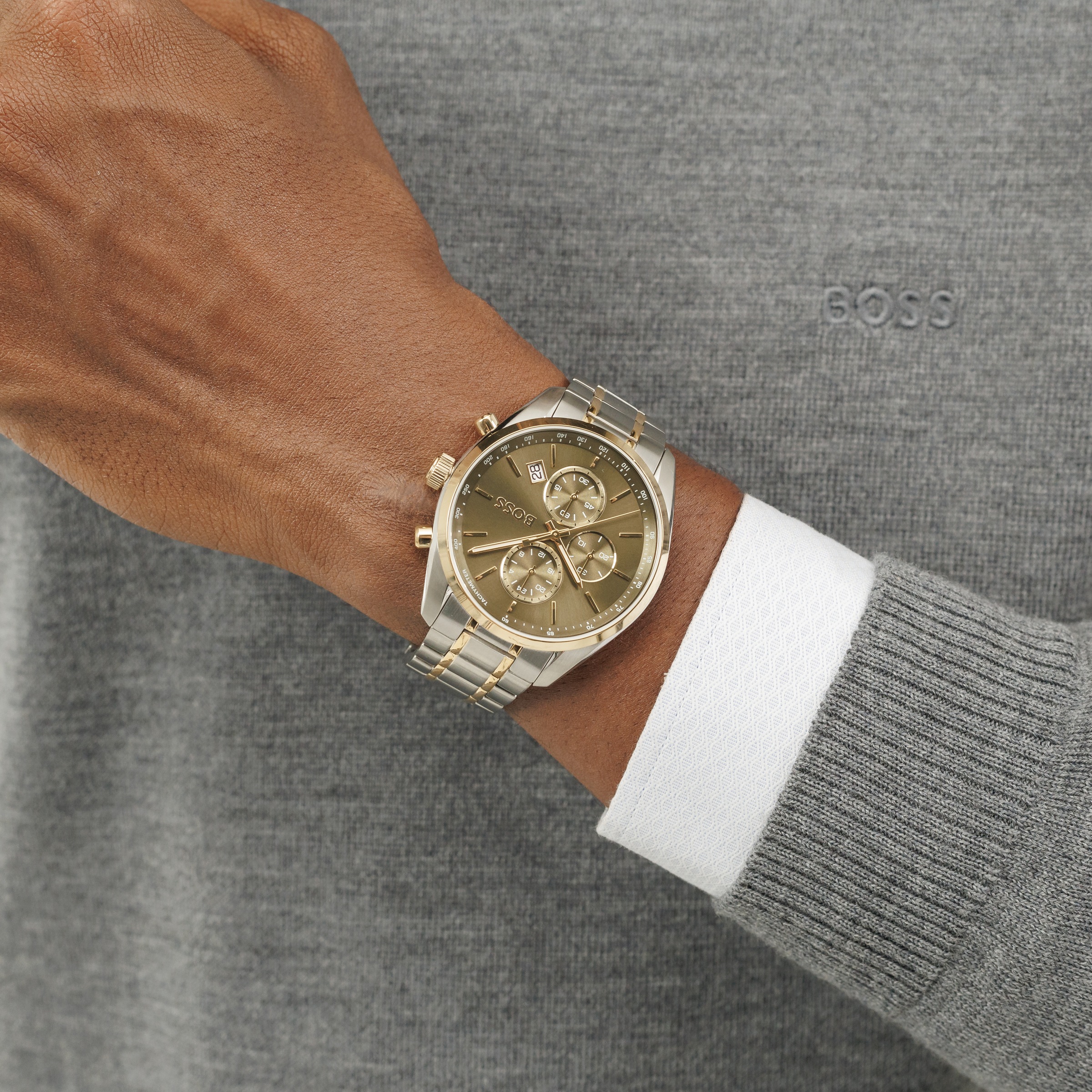 BOSS Chronograph »GRAND PRIX 44« Quarzuhr, Armbanduhr, Herrenuhr, Edelstahlarmband, analog, Tag