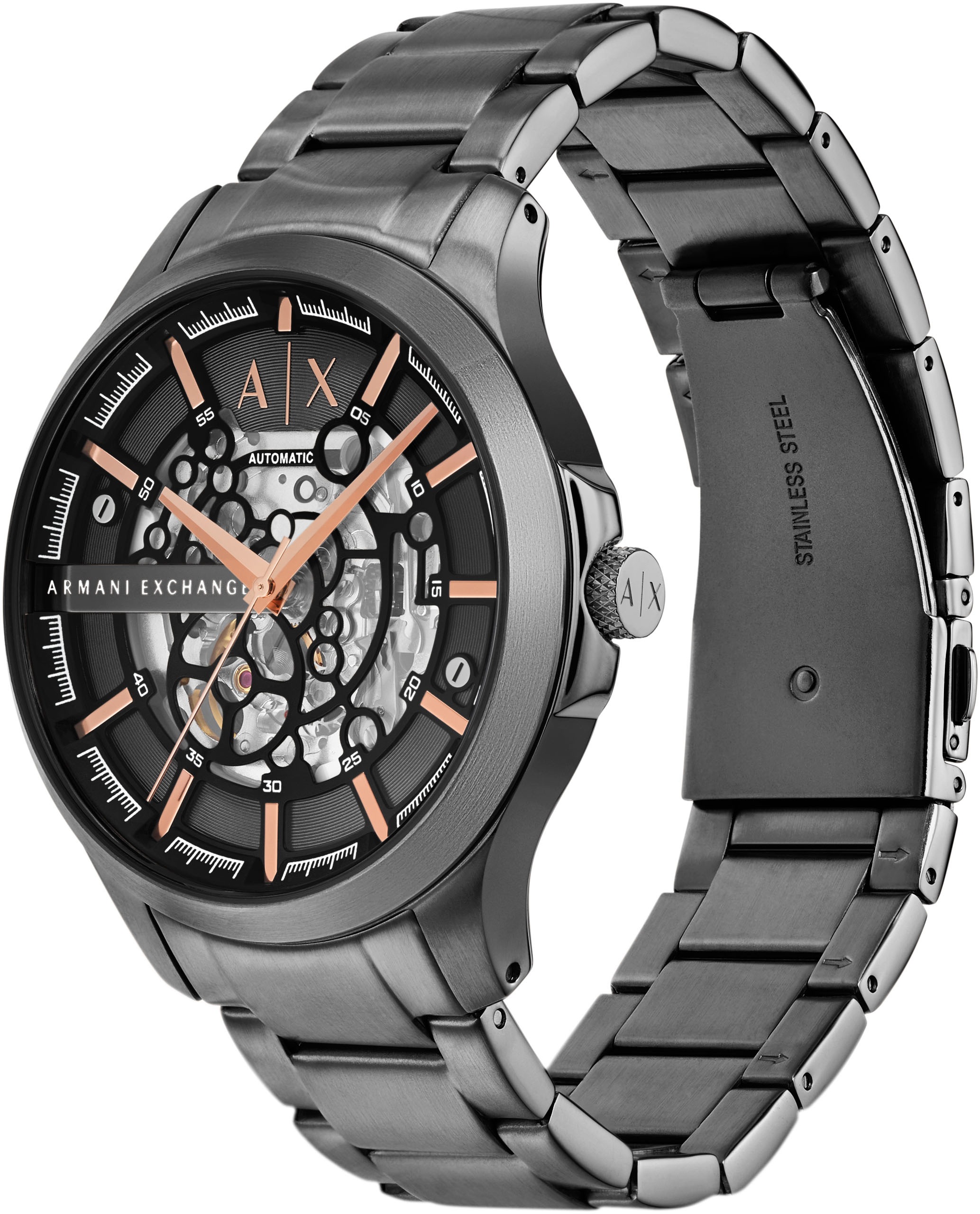 ARMANI EXCHANGE Automatikuhr, Armbanduhr, Herrenuhr, Mechanische Uhr, Edelstahlarmband, analog