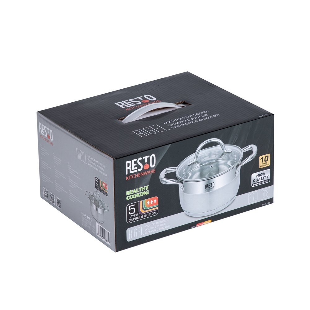 RESTO Kitchenware Kochtopf »Rigel, Topf energiesparend und spülmaschinenfest«, Edelstahl 18/10, (2 tlg.), mit hitzebeständigem Glasdeckel, im Geschenkkarton