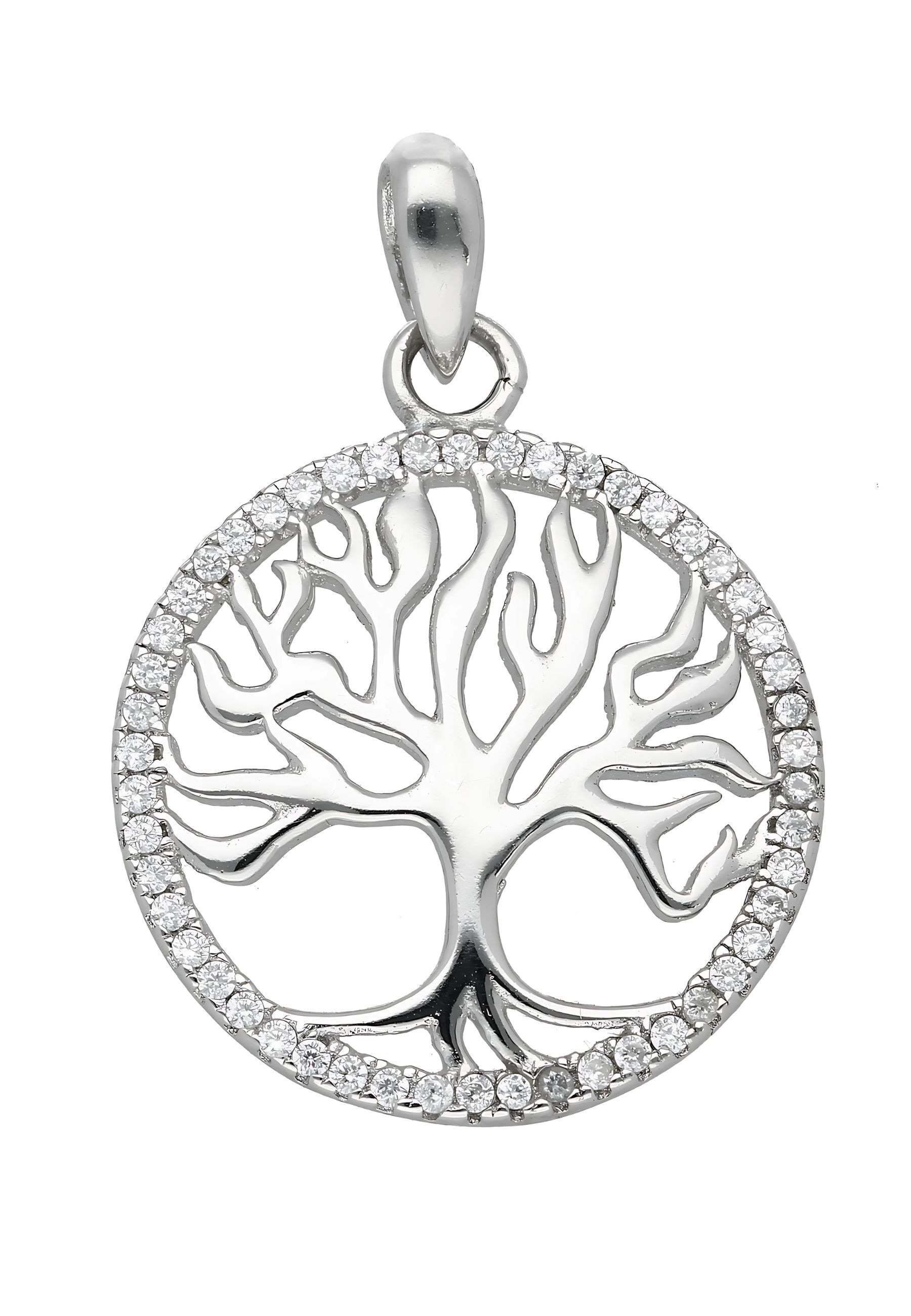 Kettenanhänger ADELIA´S "Damen 925 Silber Anhänger Lebensbaum mit Zirkonia Ø 18,8 mm", silber, Schmuckanhänger, Damen, Silber 925 (Sterlingsilber), Kettenanhänger, mit Zirkonia für Damen