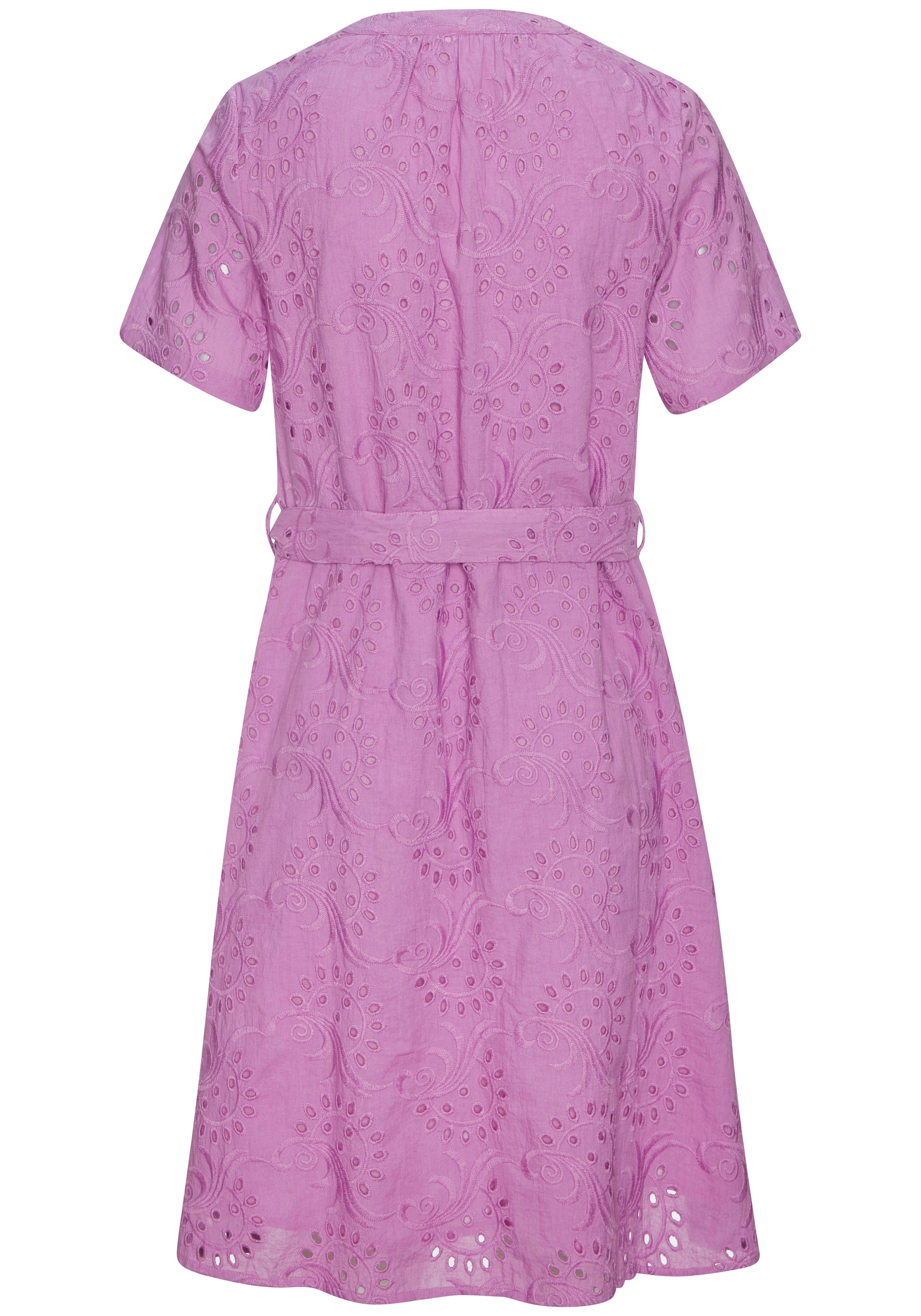 LASCANA Blusenkleid mit Bindegürtel, und Lochstickerei, Spitzenkleid günstig online kaufen