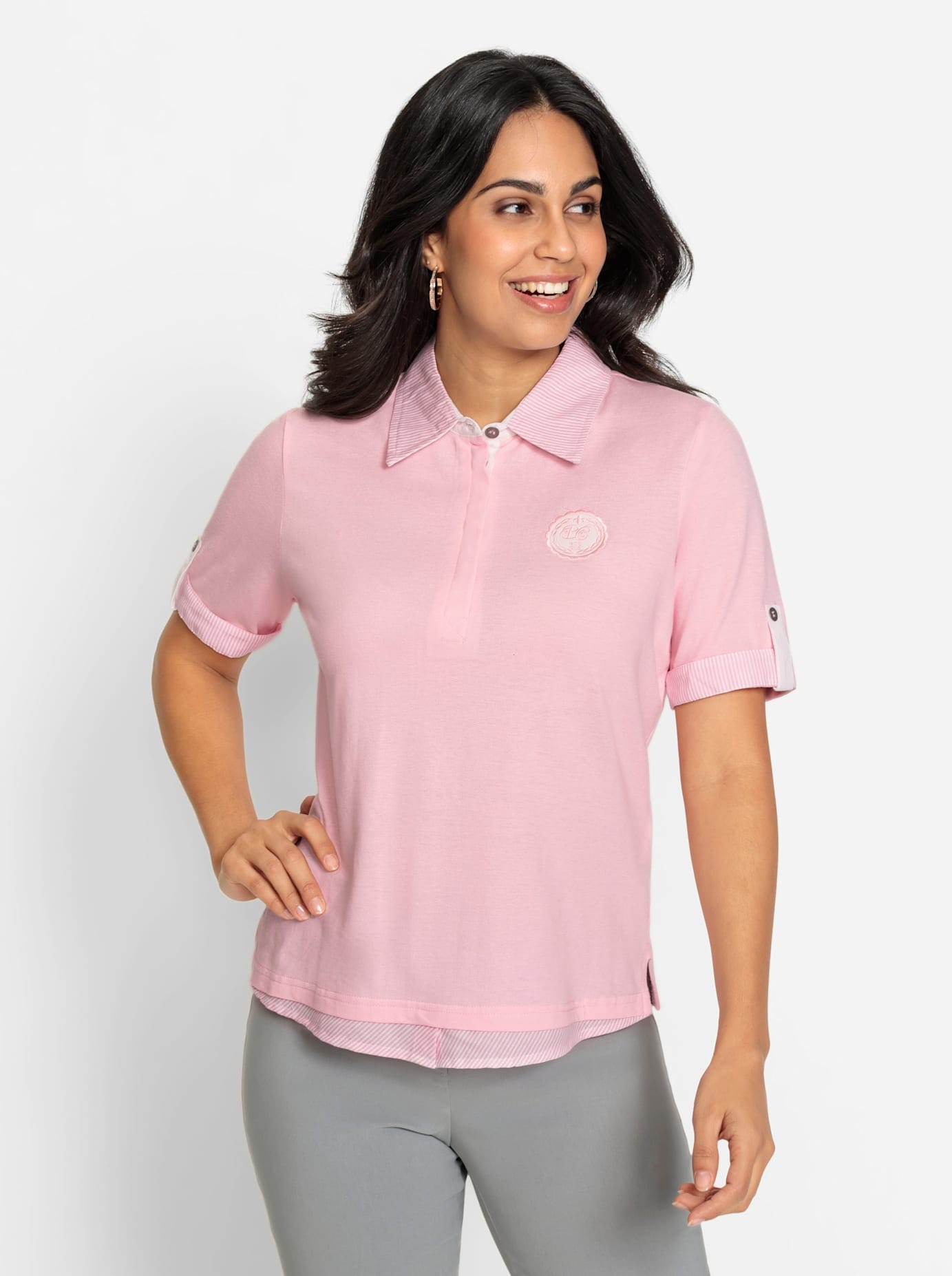 Poloshirt INSPIRATIONEN "Poloshirt", Damen, Gr. 54, rosa (rosé), 100% Baumwolle, unifarben, ohne Ausschnitt, Shirts