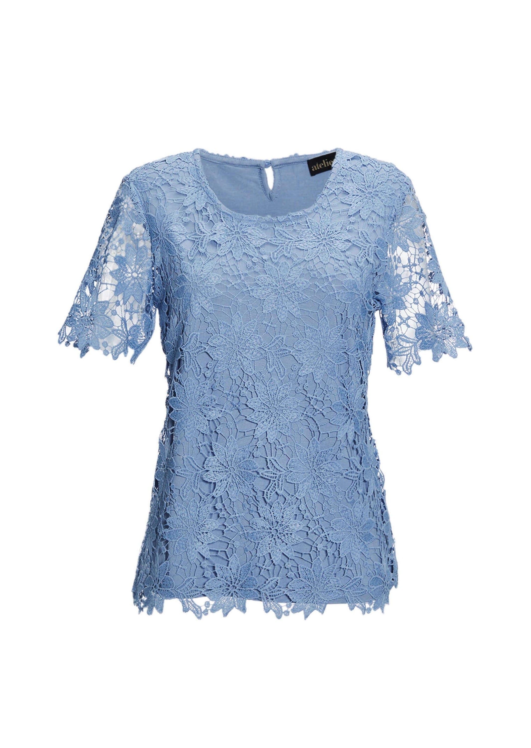 GOLDNER Kurzarmbluse "Kurzgröße Festbluse mit floraler Spitze" Ohne