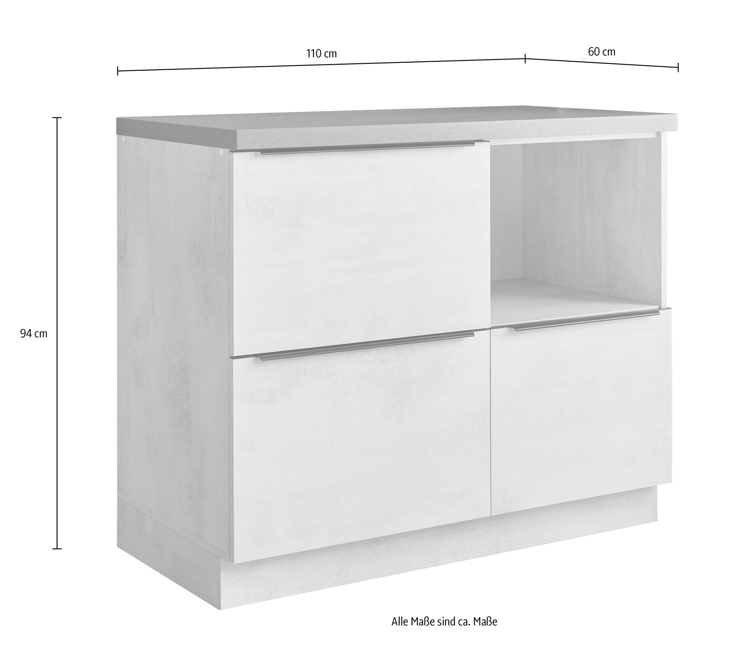 BASIC by Balculina Unterschrank »Sanibel Küchenschrank mit Auszügen BxHxT 110x94x60«, (1 St.), Breite 110cm, Melaminbeschichtung, 3 Auszüge, 1 offenes Fach