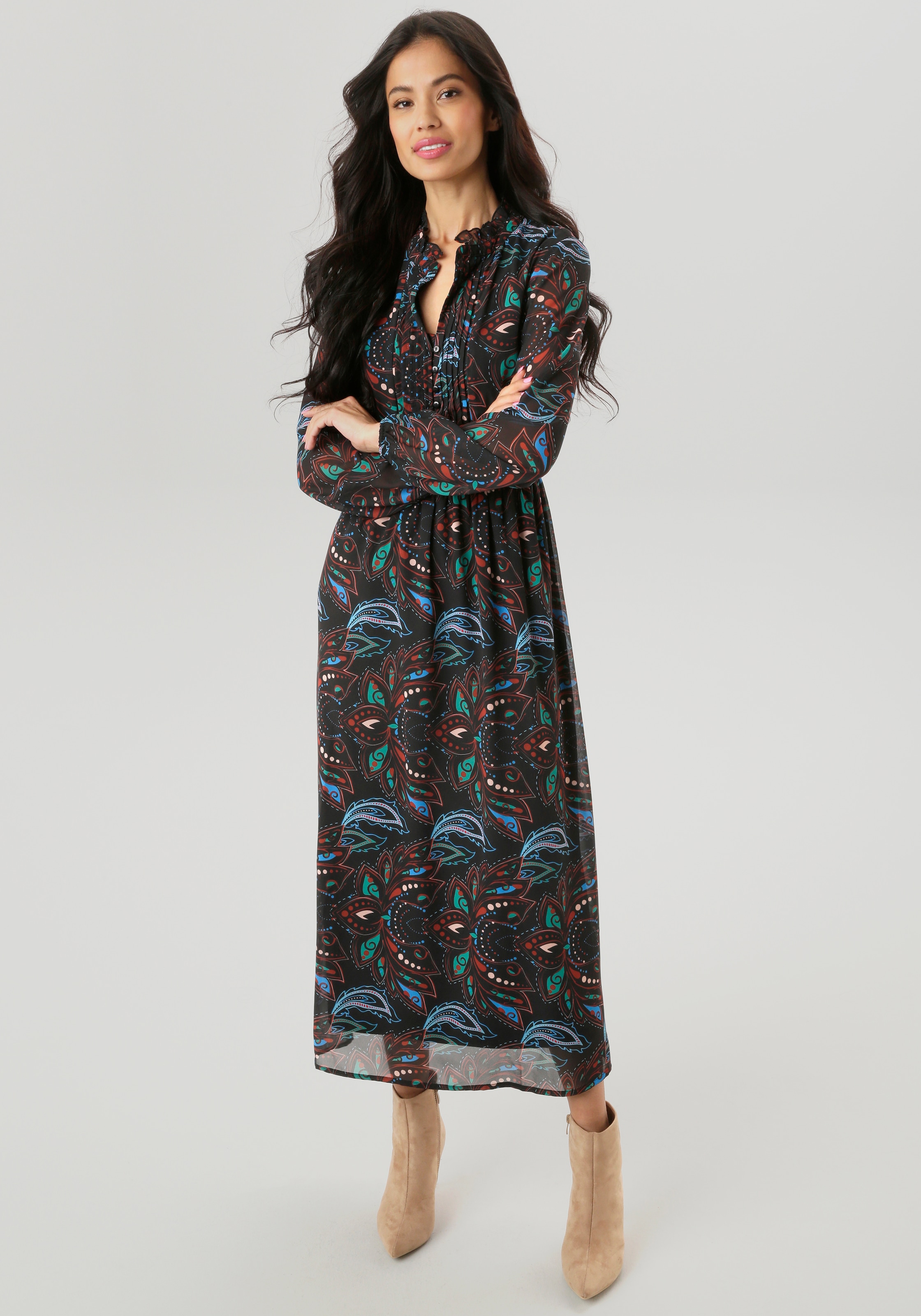 Aniston SELECTED Maxikleid, mit aufwendiger und dekorativer Biesenverarbeit günstig online kaufen