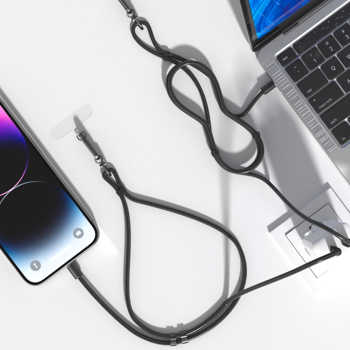4smarts USB-Kabel »USB-C Handykette Necklace PhonoLace, schwarz«, USB-C-USB-C, 100 cm, Unterstützt bis zu 60 W PD und 480 Mbps