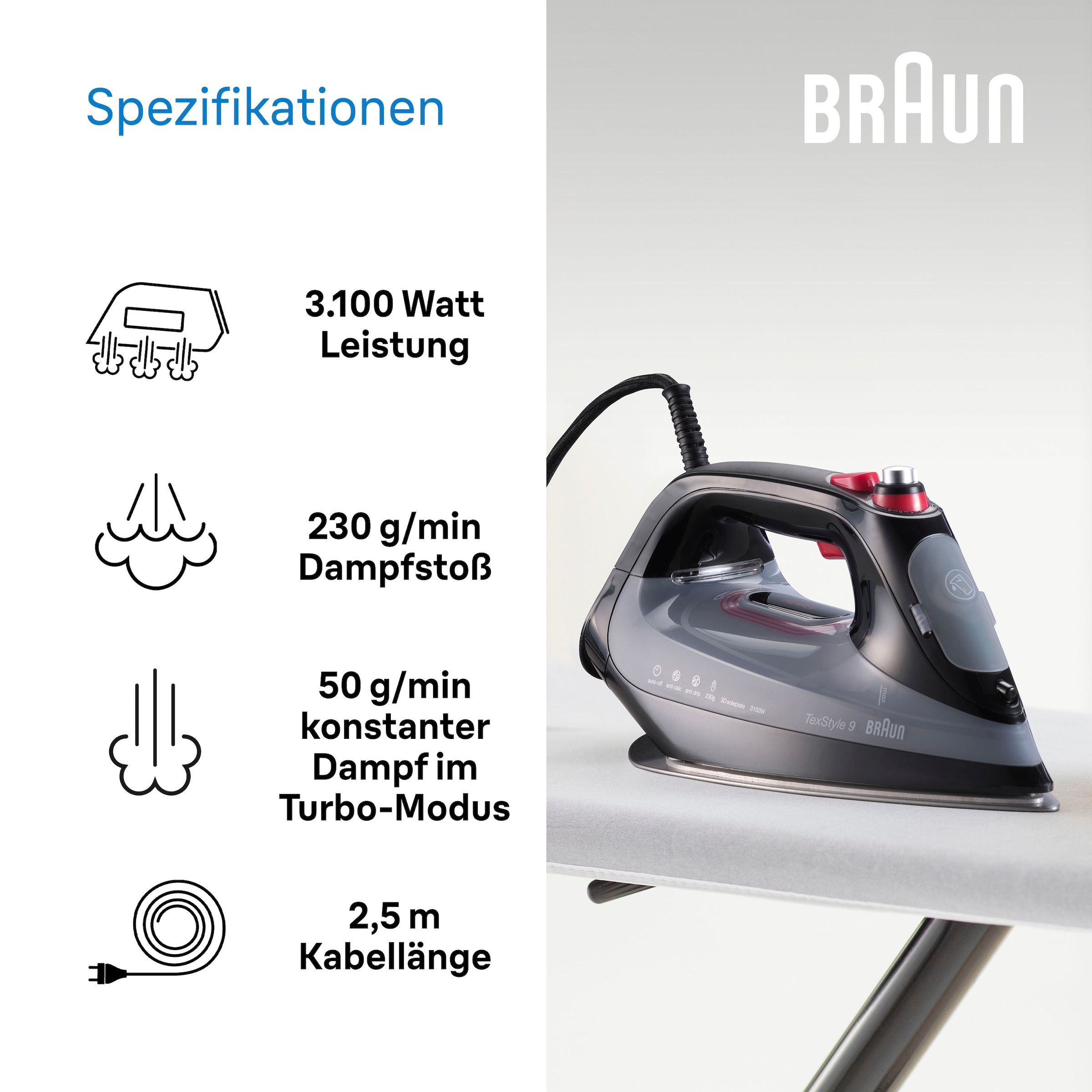 SI 9281 kaufen Braun BK«, 9 »TexStyle | BAUR 3100 Dampfbügeleisen online W