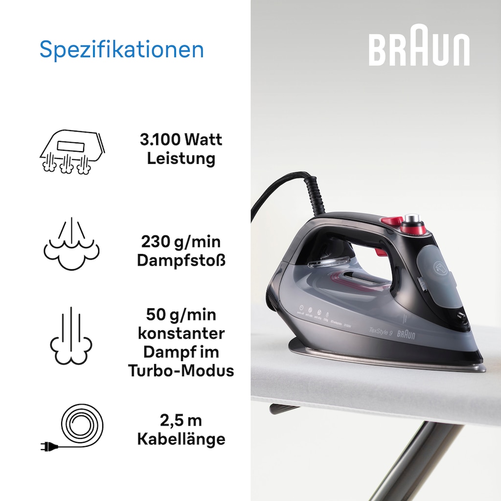 Braun Dampfbügeleisen »TexStyle 9 SI 9281 BK«, 3100 W