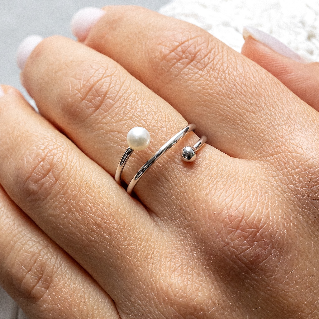 CAÏ Fingerring »925/- Sterling Silber rhodiniert Perle«