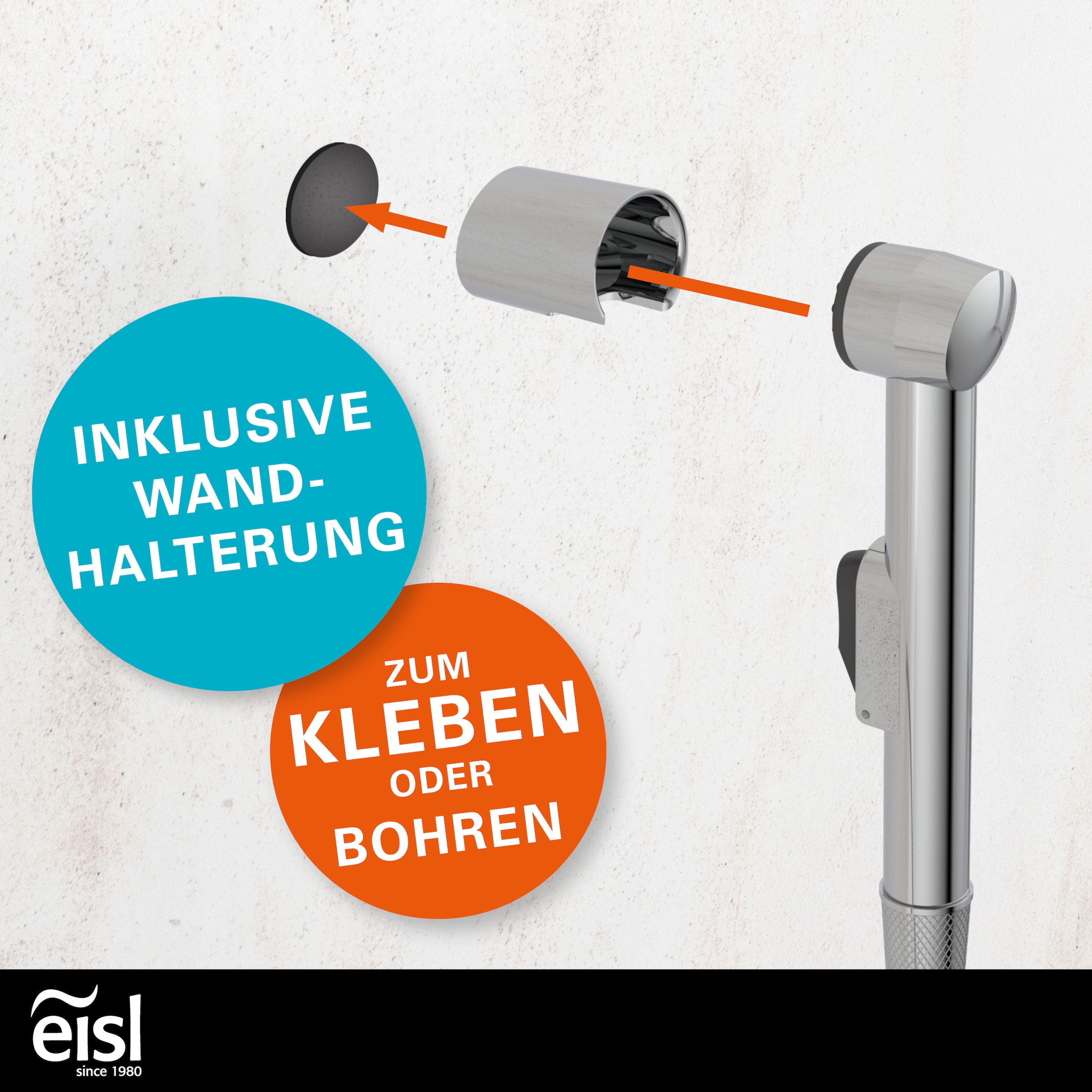Eisl Brausegarnitur, Kunststoff-Brauseschlauch mit Handbrausehalter