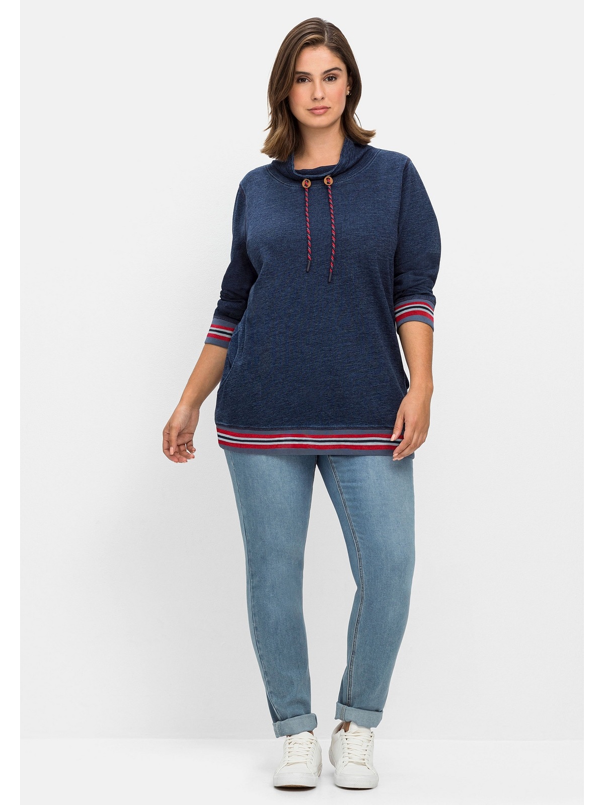 Sheego Sweatshirt »Große Größen«, in Denim-Optik, mit Streifenbündchen