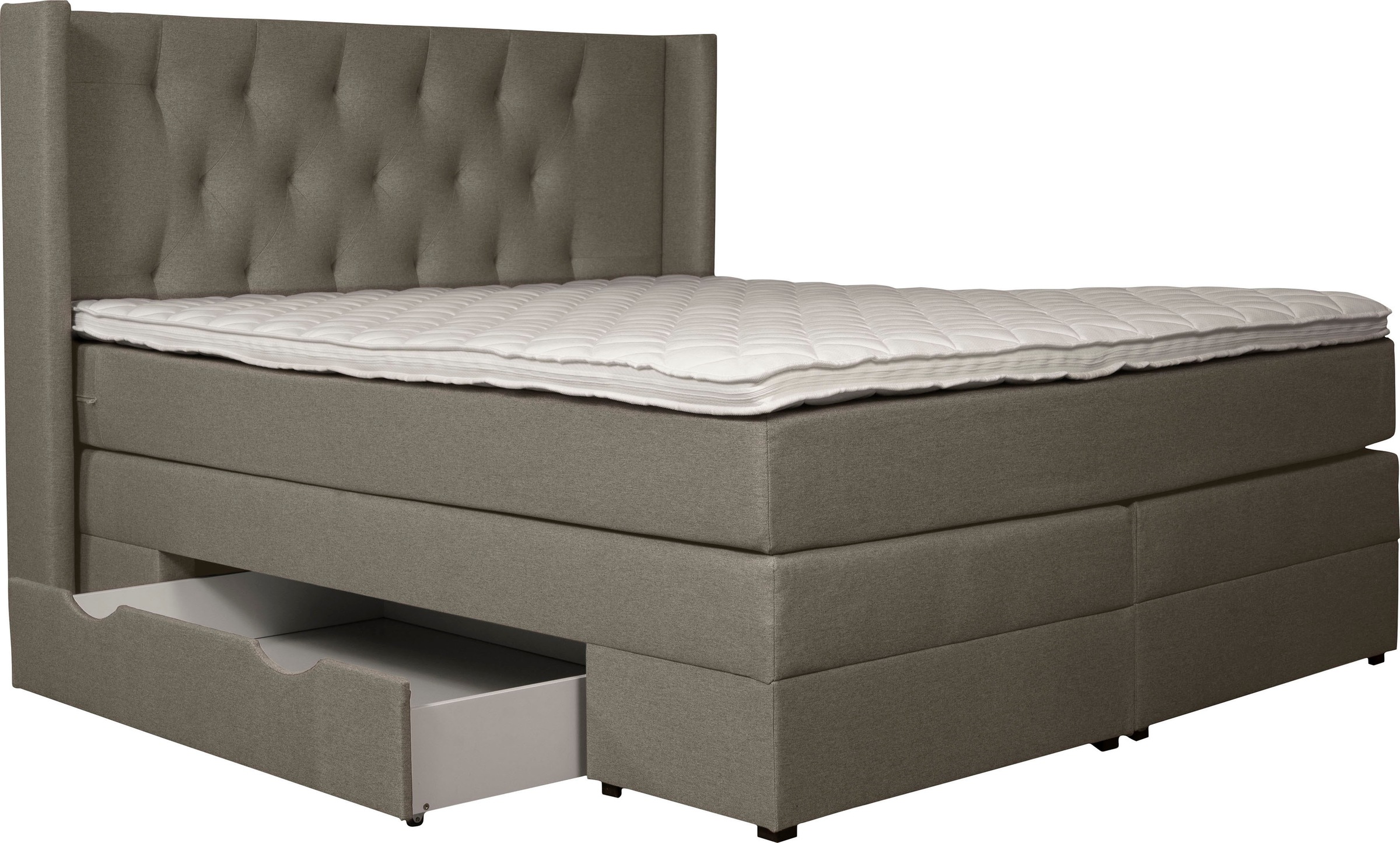 Boxspringbett HOME AFFAIRE "Elegance", grau, B:161cm L:210cm, Samtoptik (100% Polyester);Struktur (100% Polyester), Komplettbetten, Boxspringbett, mit schöner Knopfheftung, in den Härtegraden H2 & H3, inkl. Schubladen 2