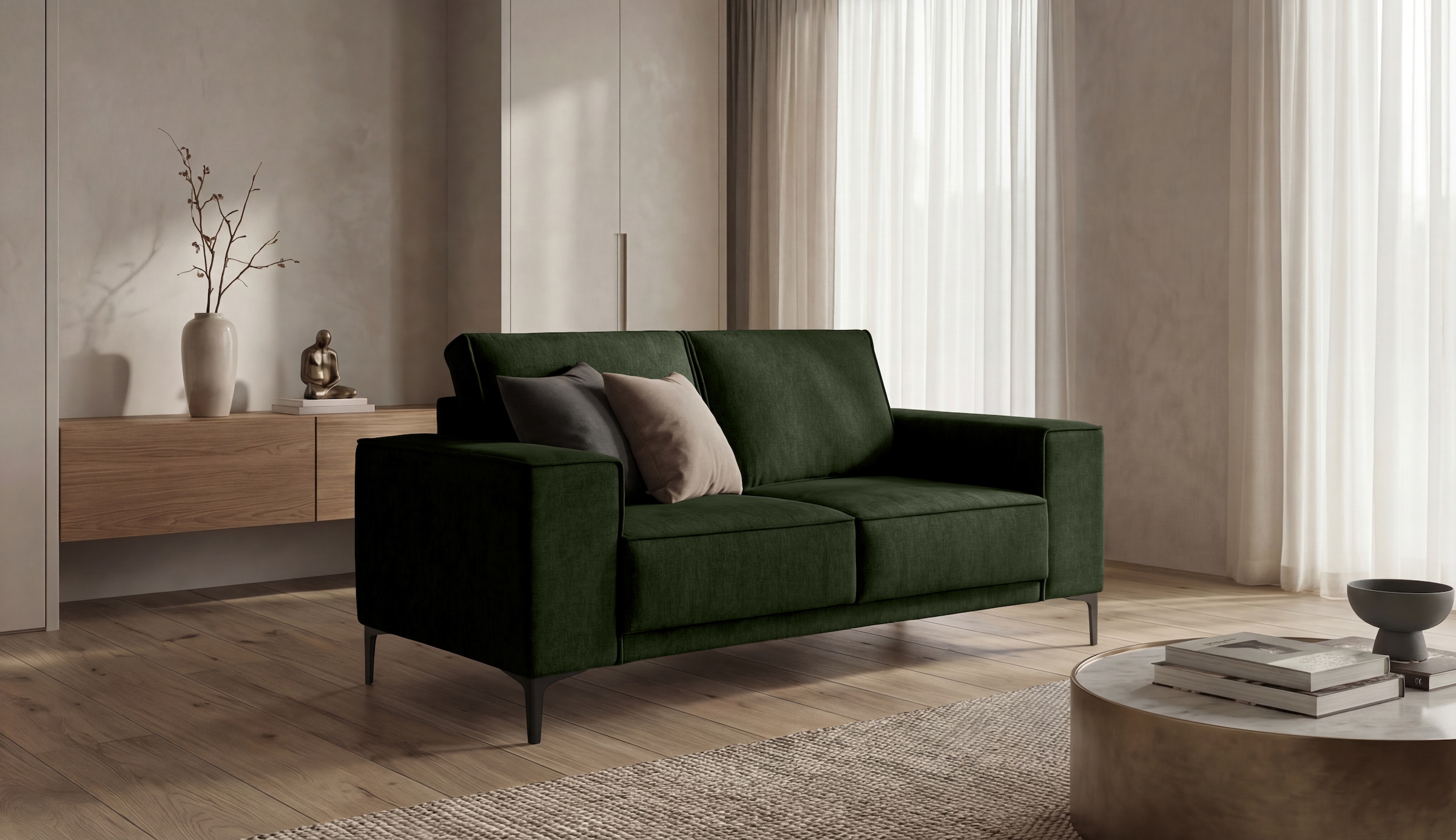 OTTO home Sofa "OLAND, B: 224 cm - Skandi-Design" 164 cm, Wellenunterfederung, Skandi-Design, Metallfüße