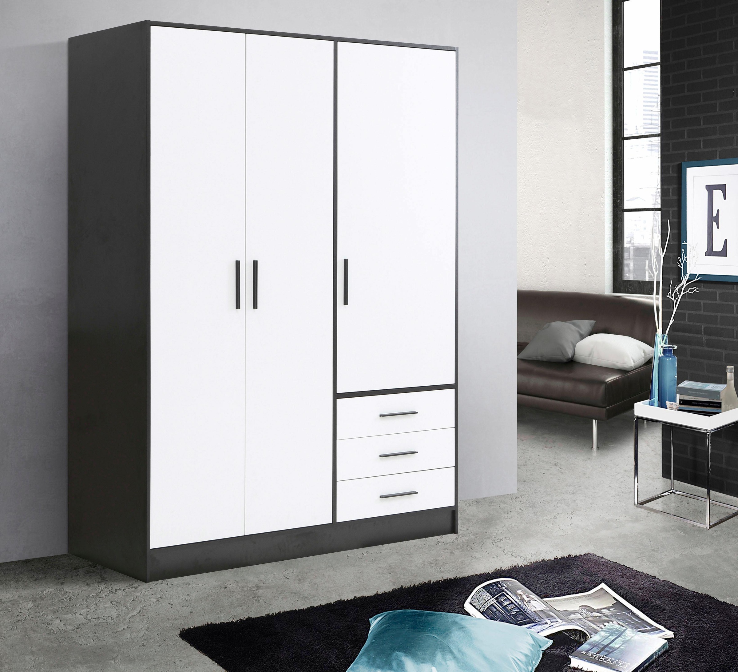 FORTE Kleiderschrank »Jupiter, Made in Europe, mit Schubladen«, (Maße (T/H): 60/200 cm), Stauraum, 2 Breiten, 4 Farben, Schubladen, variable Einlegeböden