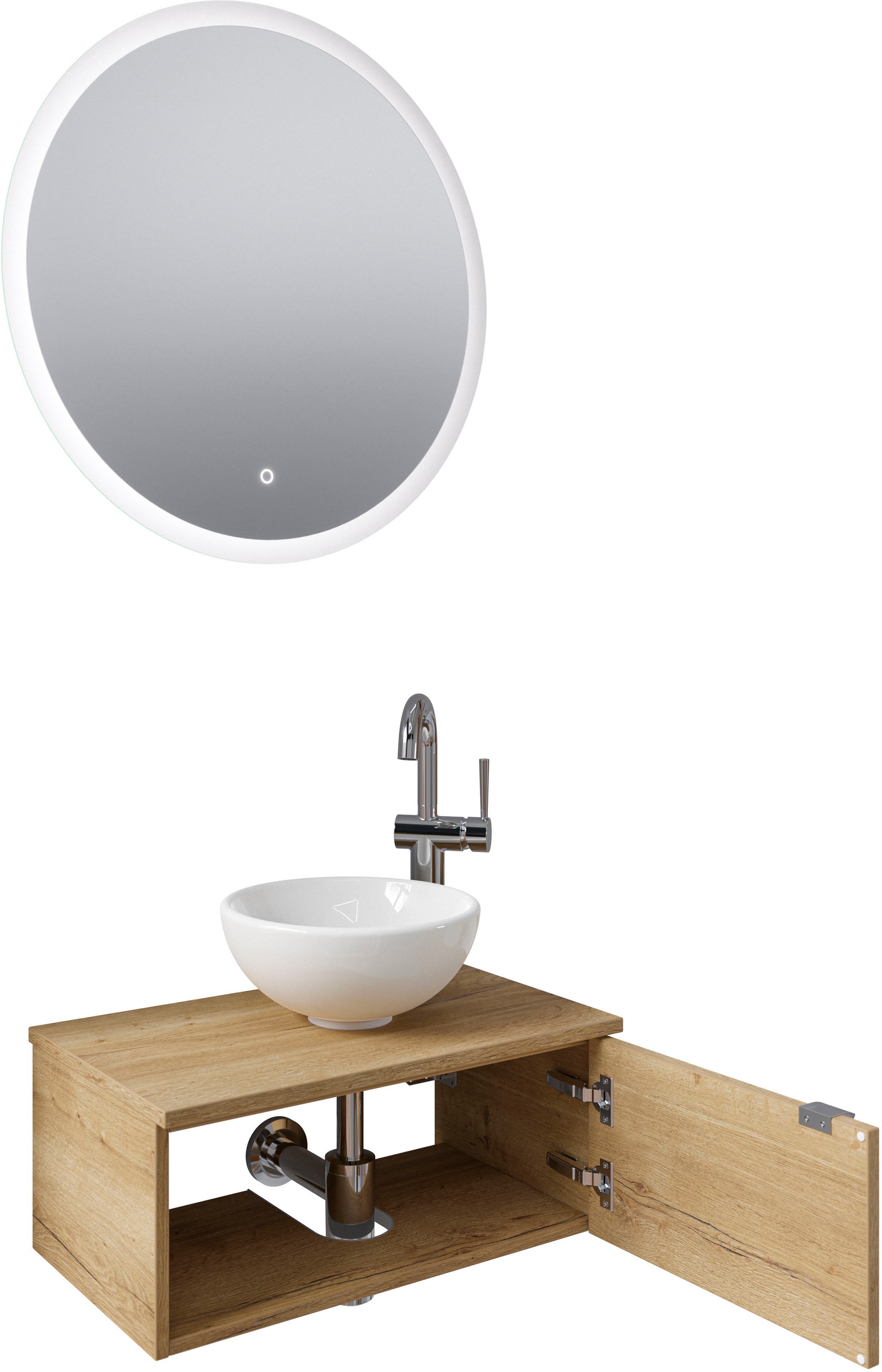 Saphir Badmöbel-Set »Serie 6915«, (4 St.), Gäste-Bad, 70 cm breit, mit LED-Spiegel, offenem Fach und 1 Tür